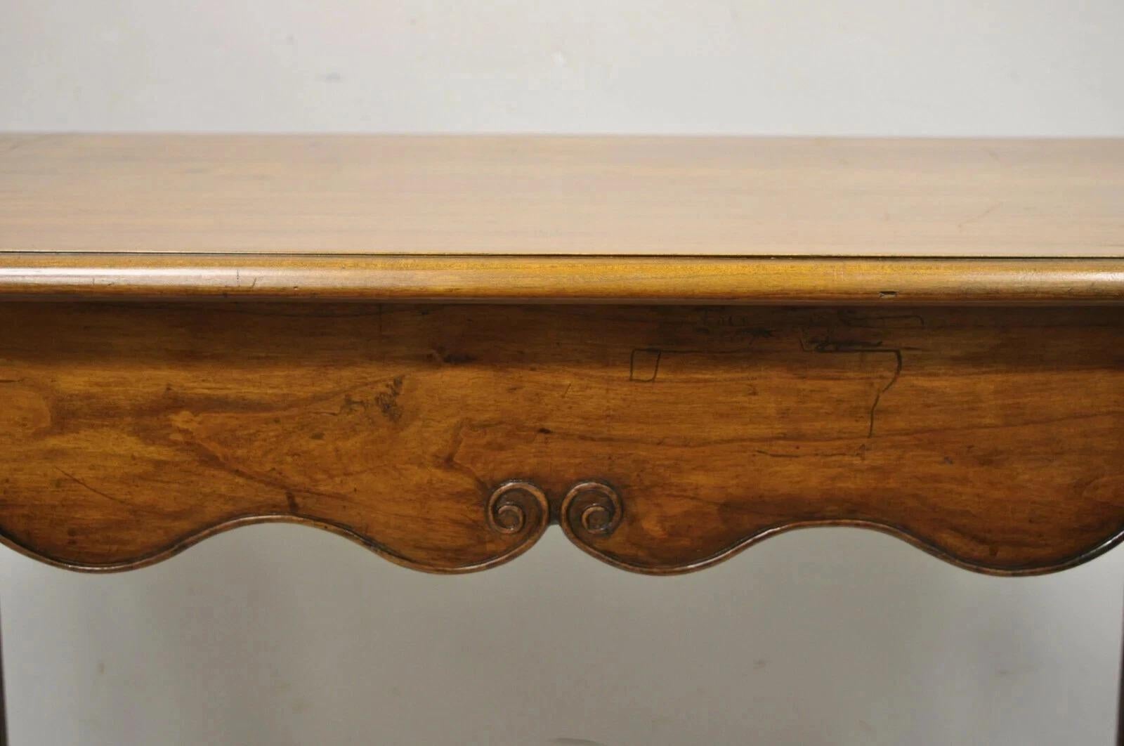 Unknown Antique French Provincial Carved Cherry Saber Leg Italian Desk Console Table For Sale