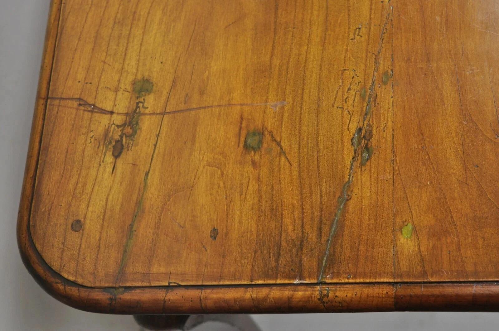 Antique French Provincial Carved Cherry Saber Leg Italian Desk Console Table For Sale 2