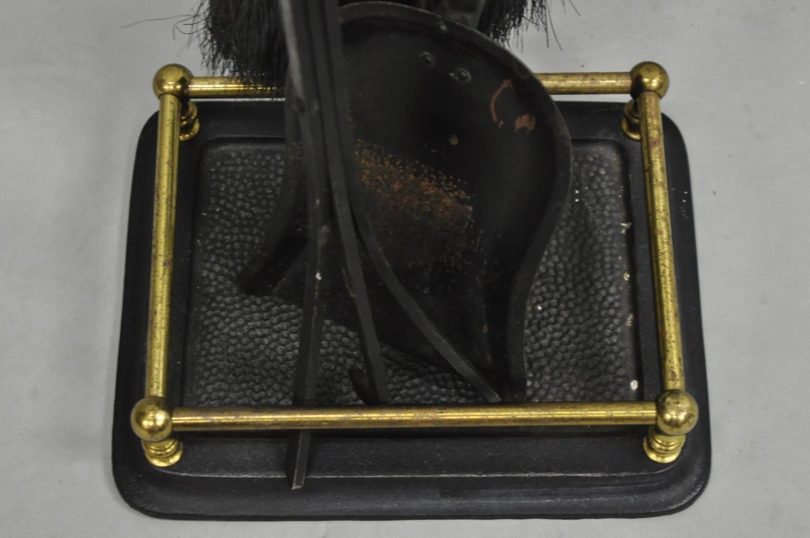 20th Century Vintage Federal Style Brass Urn Finial Cast Iron Fireplace Tool Set - 4 Pc Set For Sale