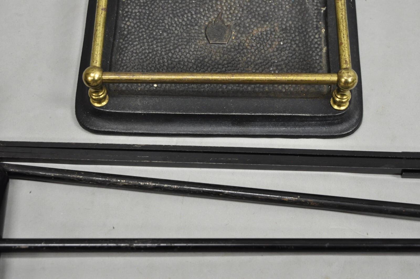 Vintage Federal Style Brass Urn Finial Cast Iron Fireplace Tool Set - 4 Pc Set For Sale 5