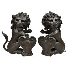 Antica coppia di elementi architettonici di leone in legno di Oak da 20 pollici, di epoca rinascimentale.