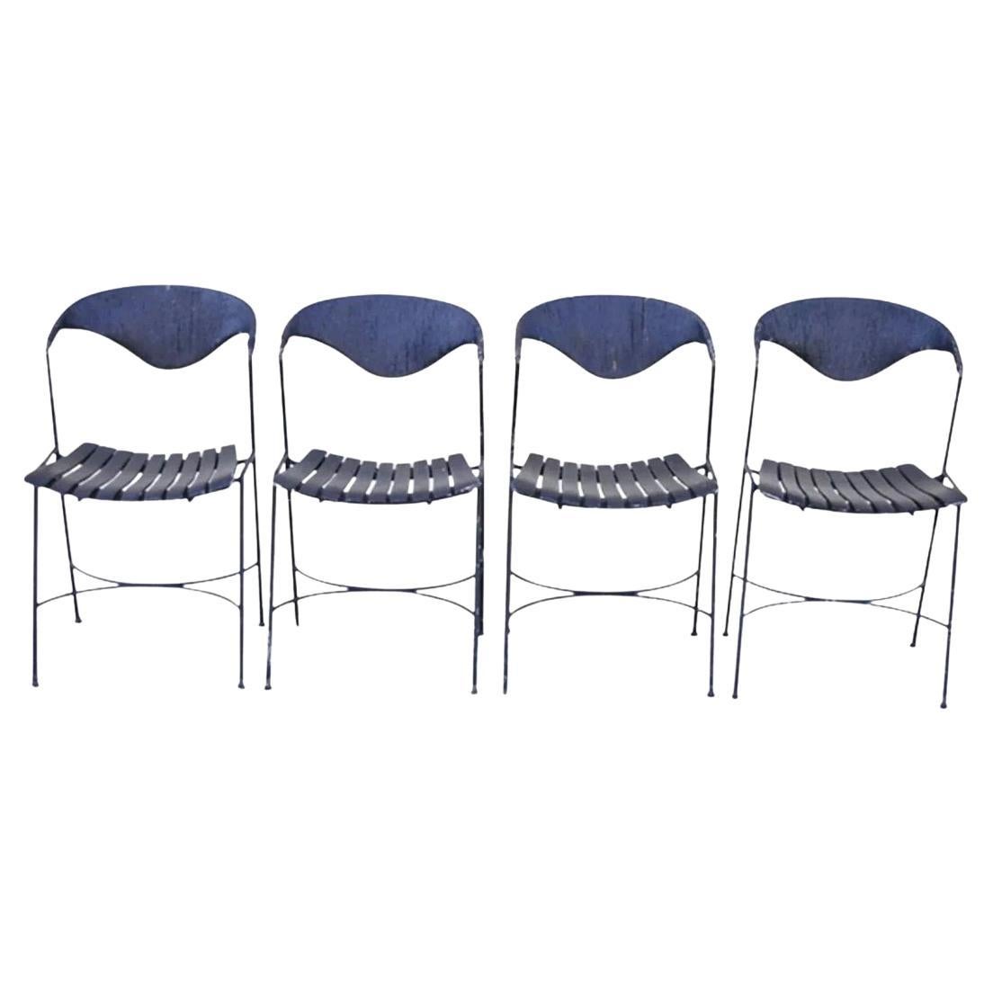 Arthur Umanoff Mid Century Modern Rattan Schmiedeeisen Esszimmerstühle - Satz von 4 im Angebot