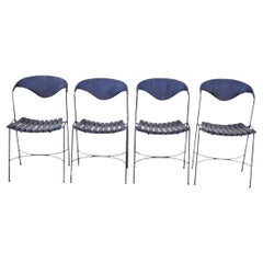 Arthur Umanoff Mid Century Modern Rattan Schmiedeeisen Esszimmerstühle - Satz von 4
