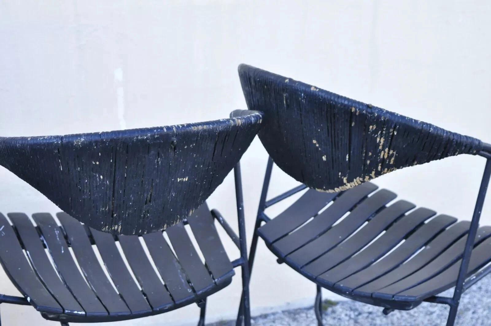 Arthur Umanoff Mid Century Modern Rattan Schmiedeeisen Esszimmerstühle - Satz von 4 im Angebot 3