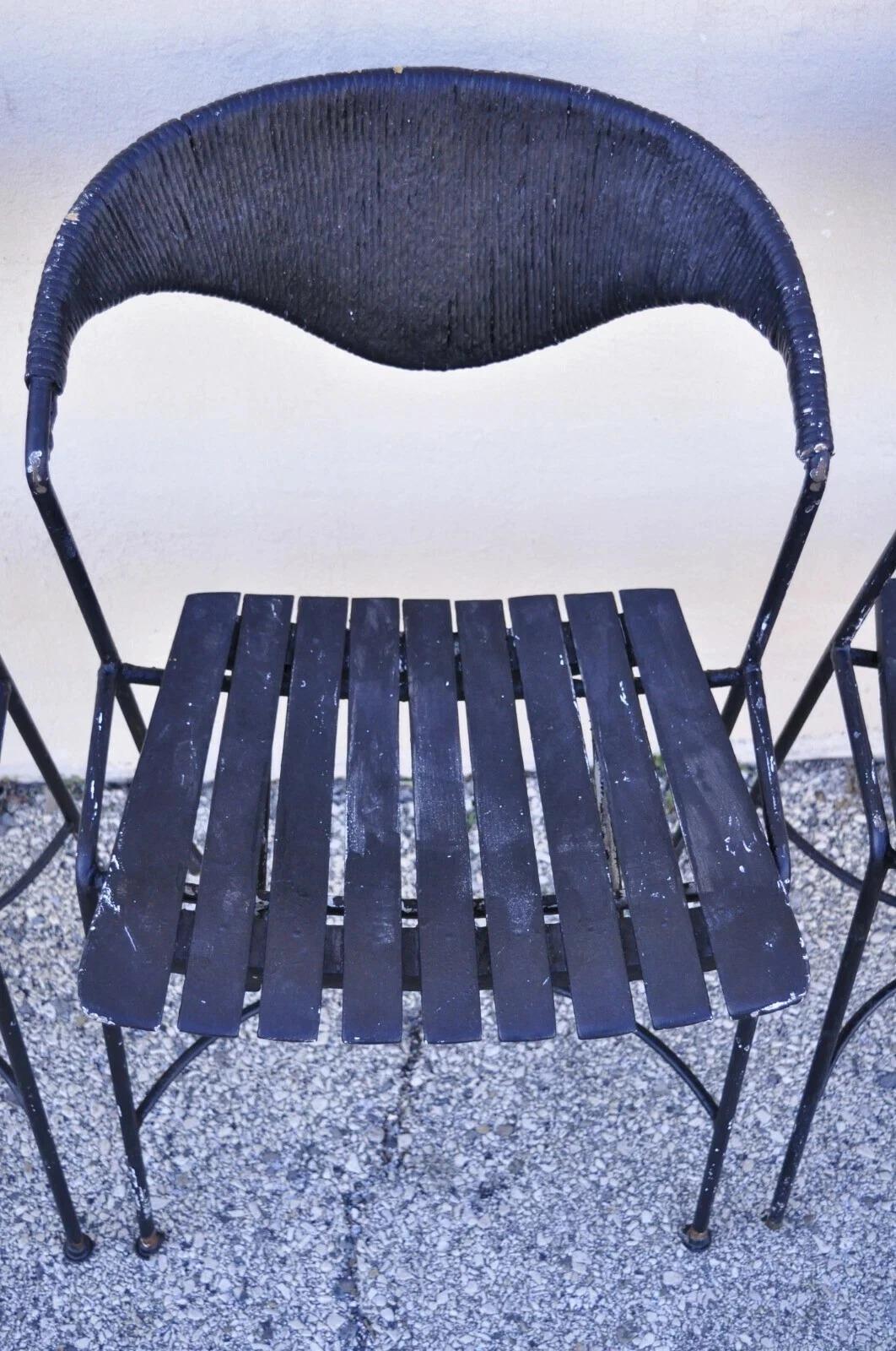 Arthur Umanoff Mid Century Modern Rattan Schmiedeeisen Esszimmerstühle - Satz von 4 im Angebot 5