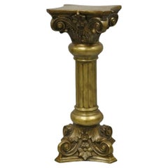 Vintage Neoclassical Brass Bronze Corinthian Column 29" Pedestal Plant Stand