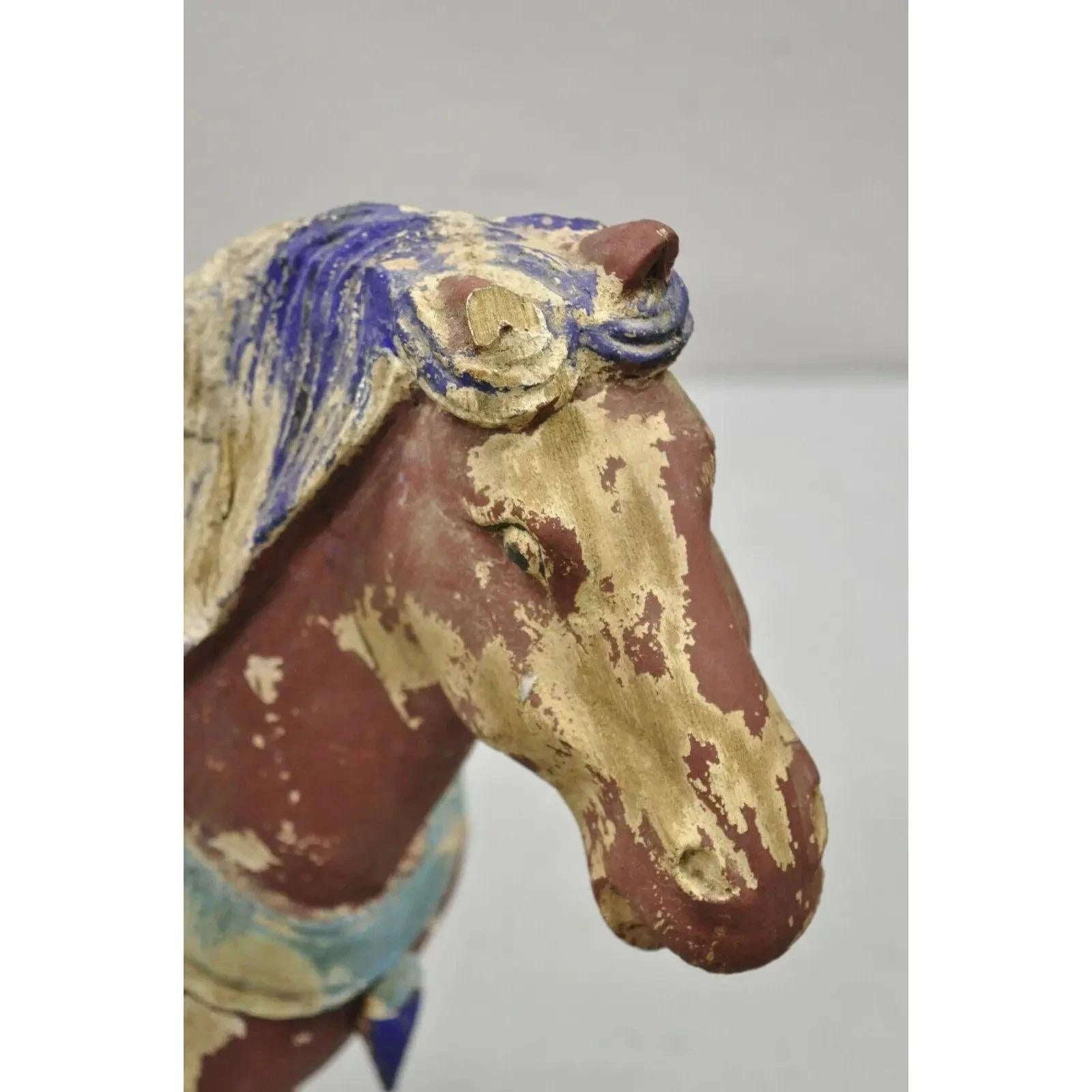 Sconosciuto Scultura di Cavallo Tang cinese in legno intagliato in policromia da 28