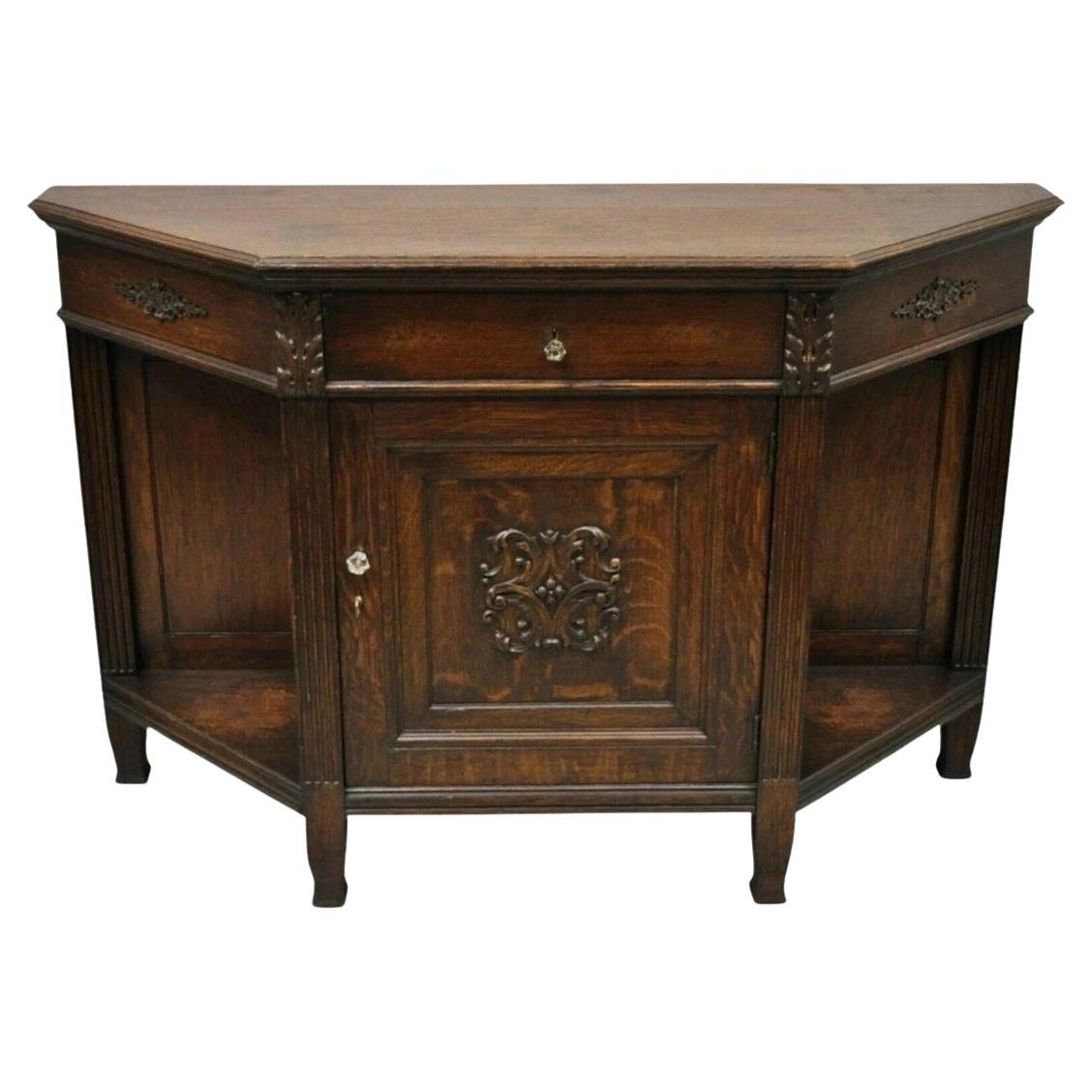 Antique French Renaissance Oak Wood Sideboard Buffet Console Table Cabinet For Sale