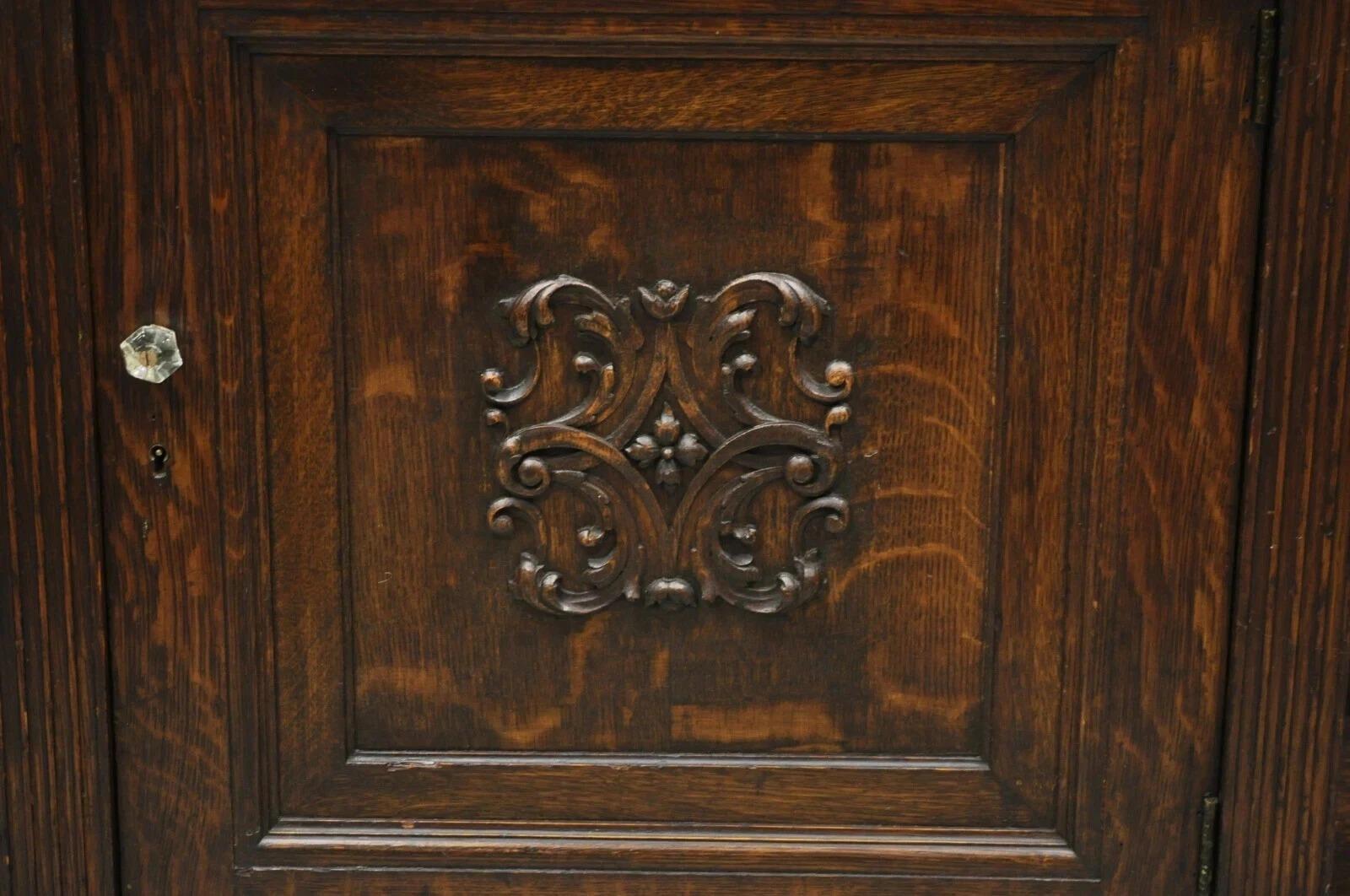 Unknown Antique French Renaissance Oak Wood Sideboard Buffet Console Table Cabinet For Sale
