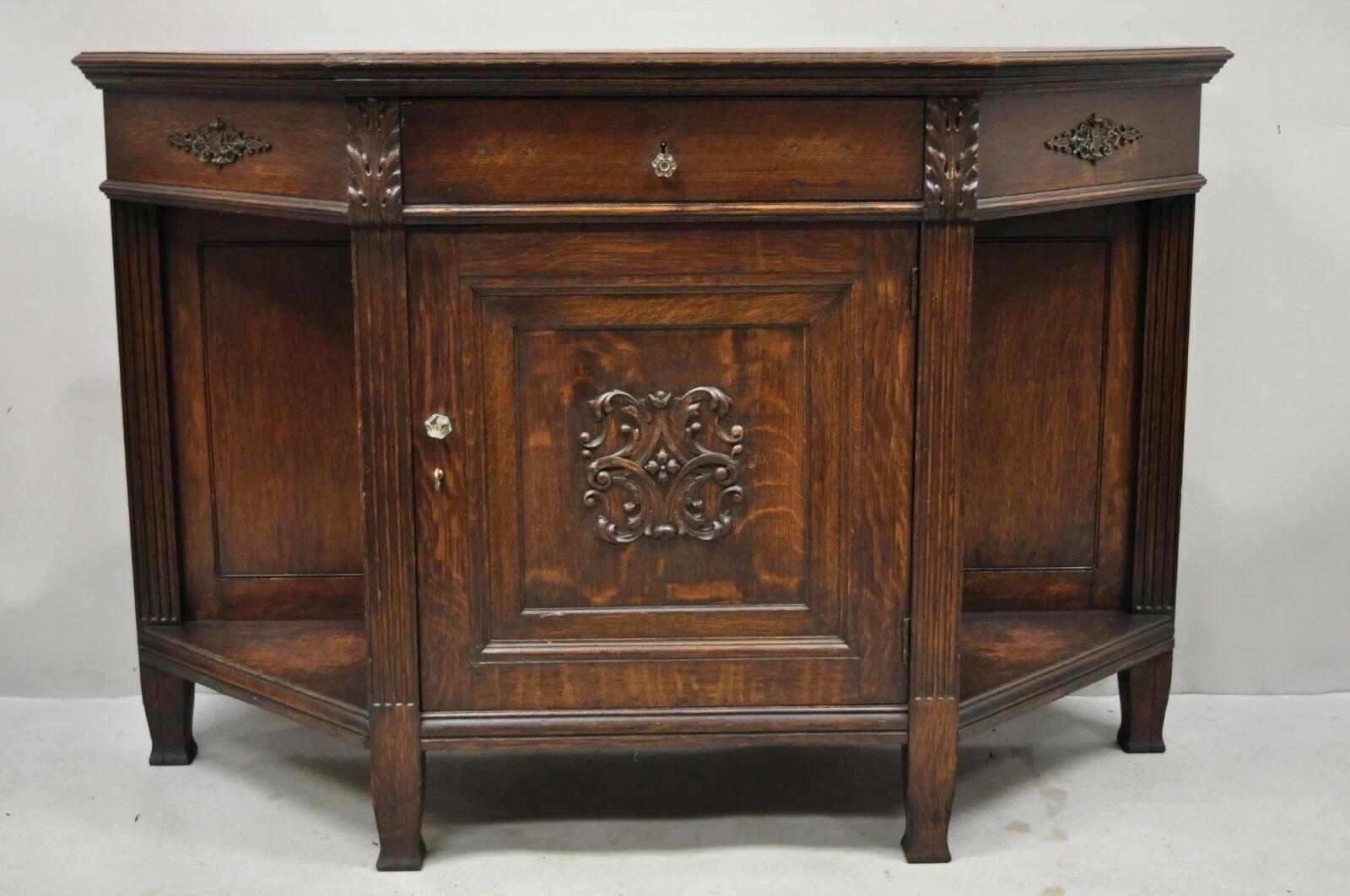 Antique French Renaissance Oak Wood Sideboard Buffet Console Table Cabinet For Sale 7