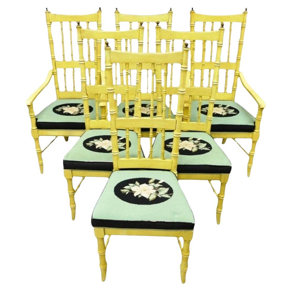 Vintage Thomasville Hollywood Regency Gelb Faux Bamboo Dining Chair - Satz von 6