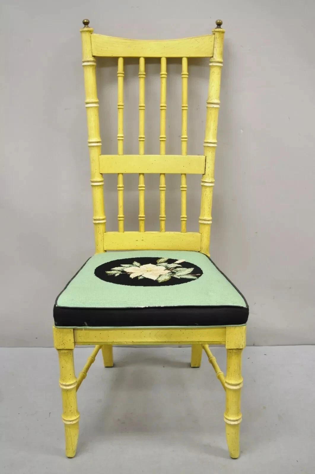 Sedia da pranzo vintage Thomasville Hollywood Regency in finto bambù giallo - Set di 6 in vendita 6