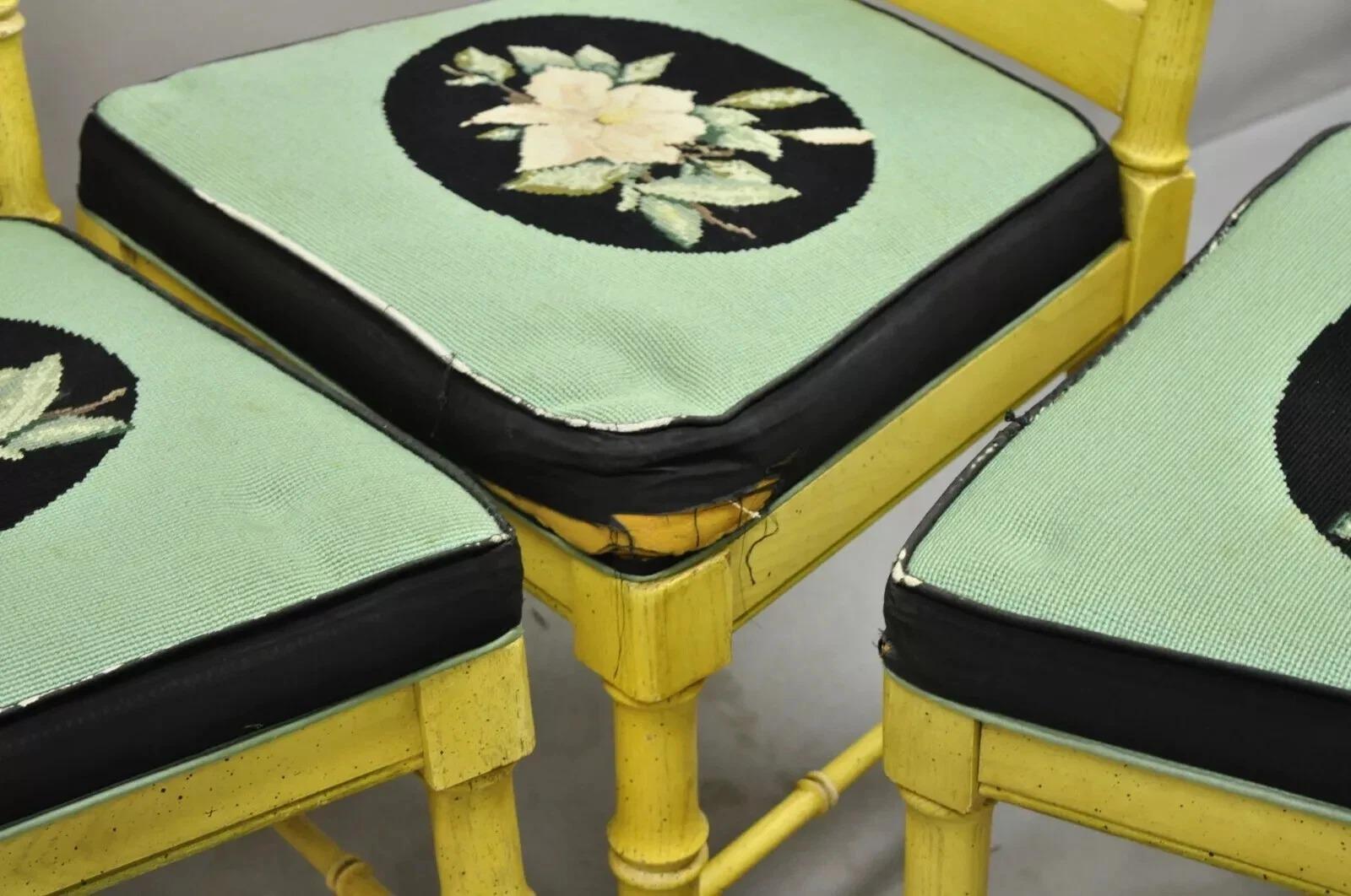 Sedia da pranzo vintage Thomasville Hollywood Regency in finto bambù giallo - Set di 6 in vendita 2