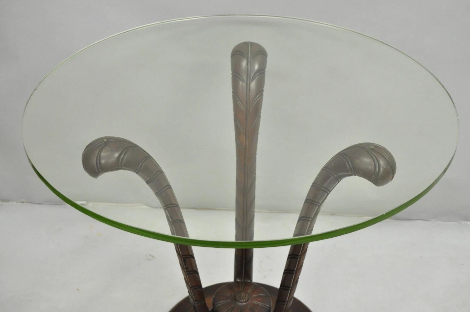 Unknown Vintage Grosfeld House Hollywood Regency Carved Mahogany Plume Round Side Table For Sale