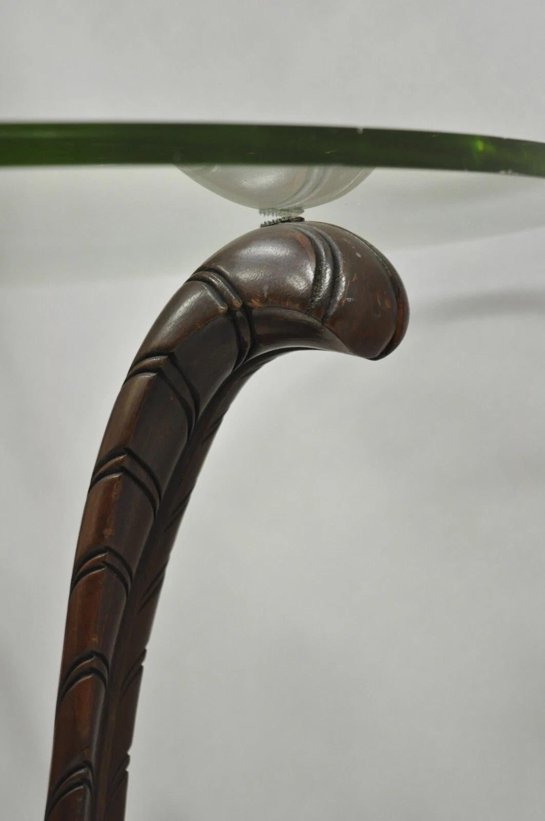 Vintage Grosfeld House Hollywood Regency Carved Mahogany Plume Round Side Table In Good Condition For Sale In Philadelphia, PA