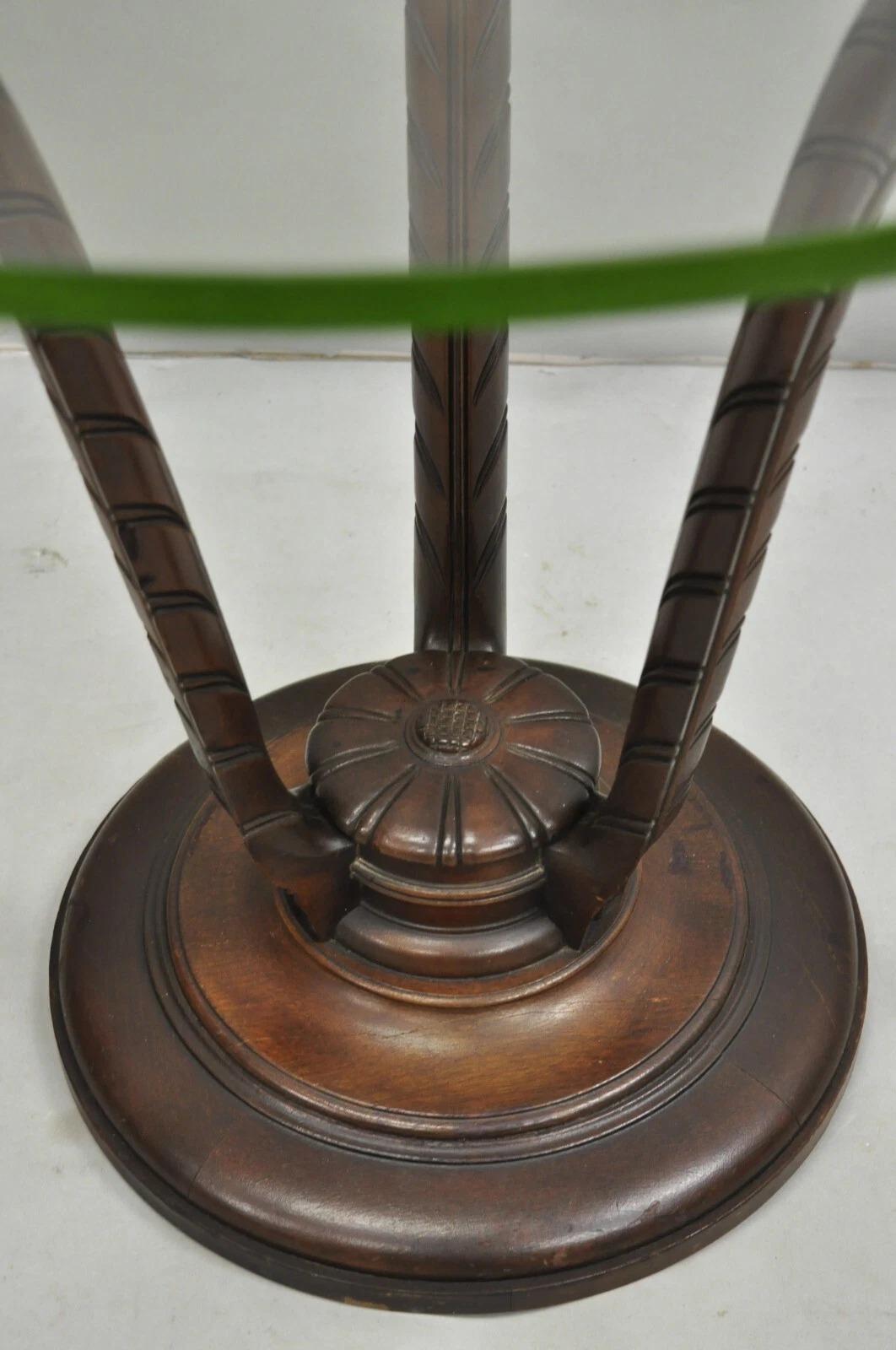 Vintage Grosfeld House Hollywood Regency Carved Mahogany Plume Round Side Table For Sale 5