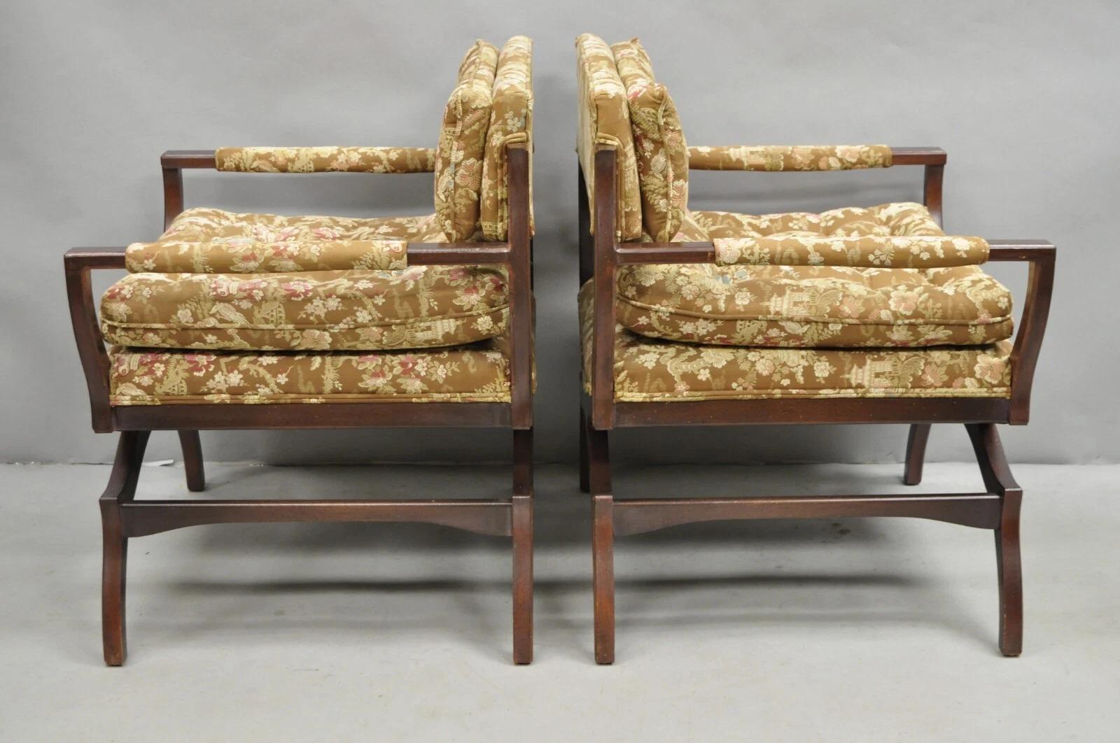 Vintage Hollywood Regency Curule Holz X-Frame Lounge Arm Stühle - ein Paar im Angebot 4