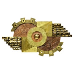 Vintage Stephen Chun Mid Century Modern Brutalist Brass Copper Abstract Wall Art