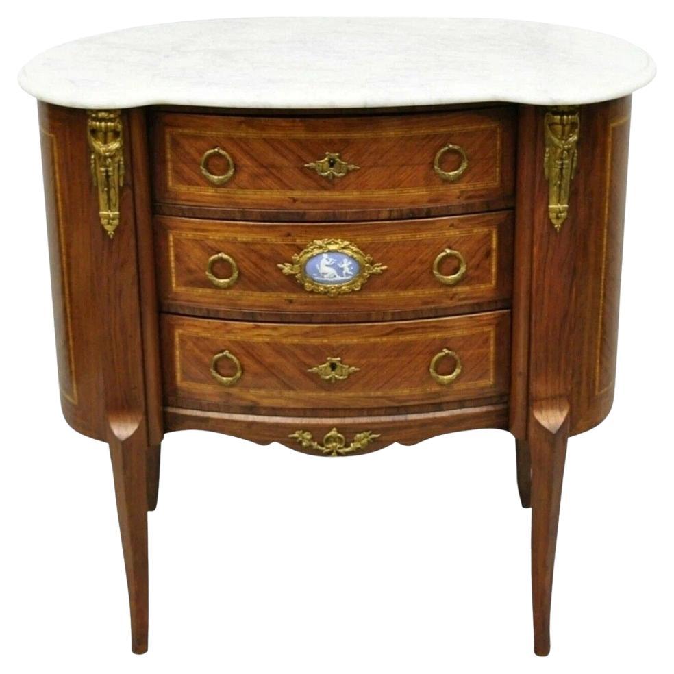 Antique French Louis XV Style Marble Top Bronze Ormolu Bombe Commode Nightstand