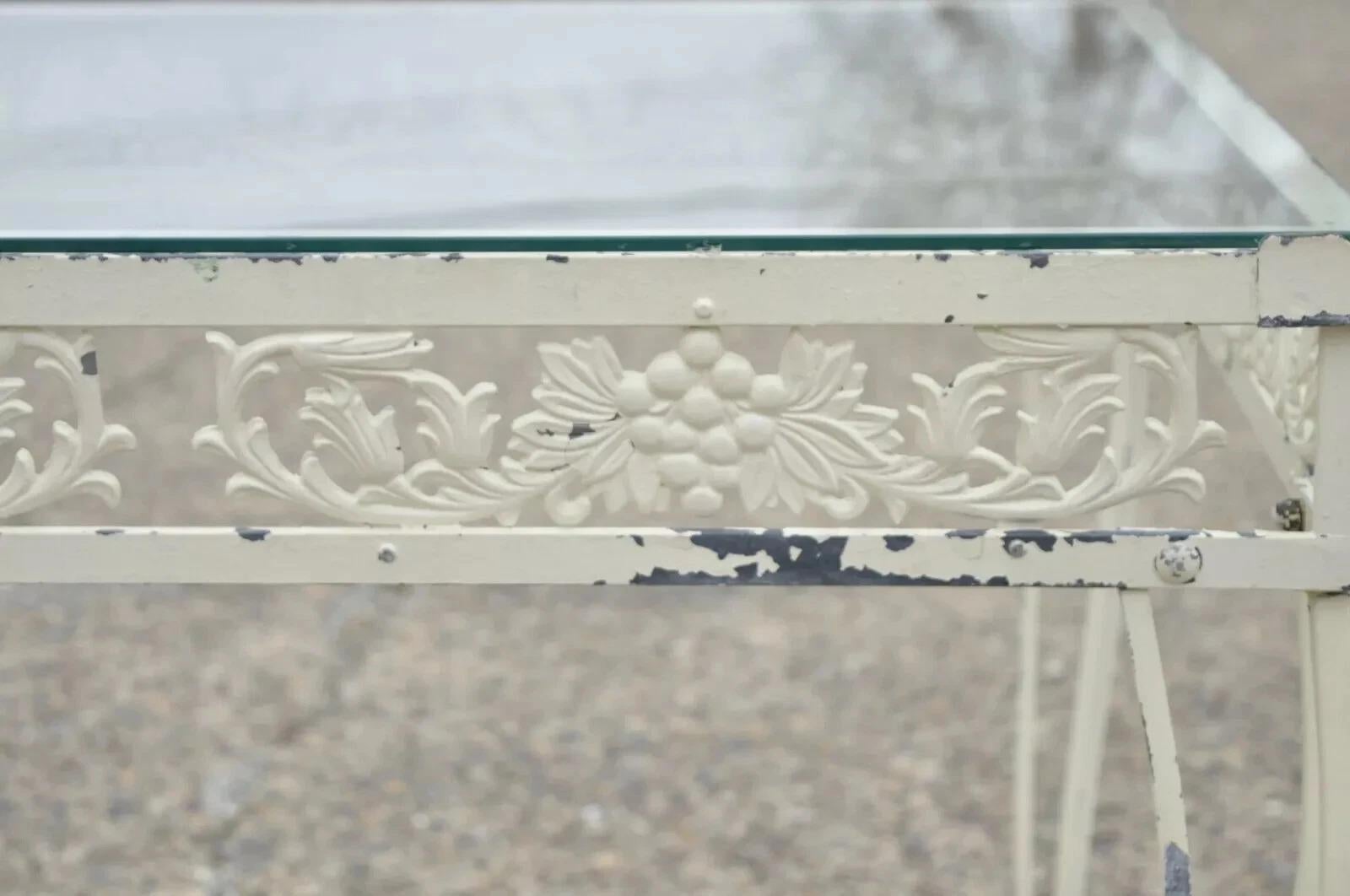 Glass Vintage Victorian Grapevine Wrought Iron Garden Patio Dining Set - 7 Pc Set For Sale