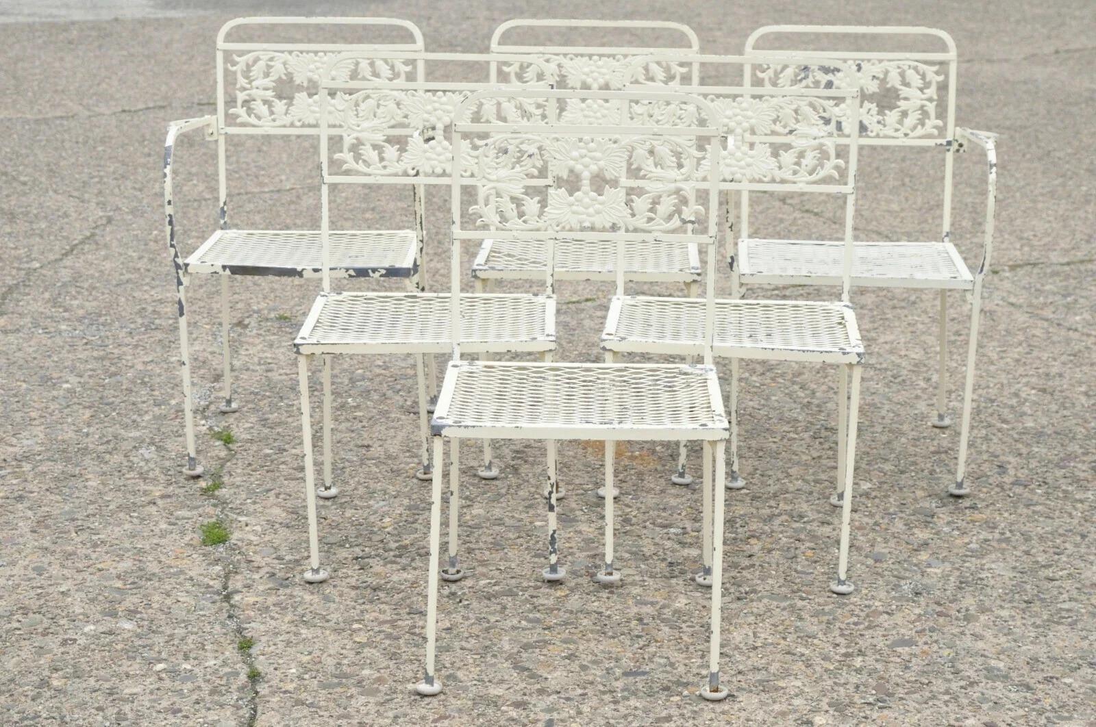 Other Vintage Victorian Grapevine Wrought Iron Garden Patio Dining Set - 7 Pc Set For Sale