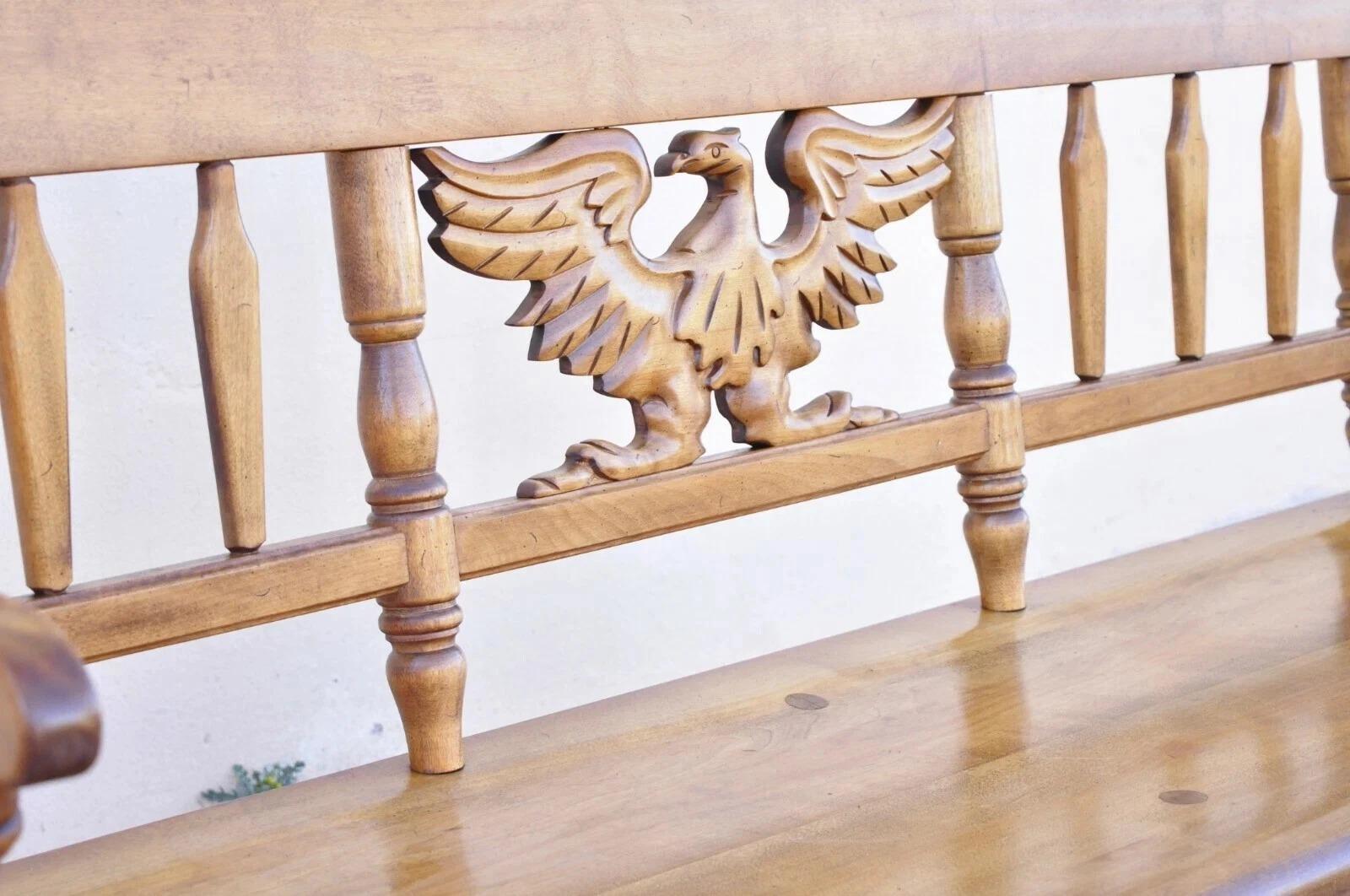 Other Vintage Cushman Federal Style Maple Wood Carved Eagle Back Settee Deacons Bench For Sale
