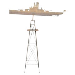 Antique Battleship Weathervane Weathered Paint American Primitive Steel Metal
