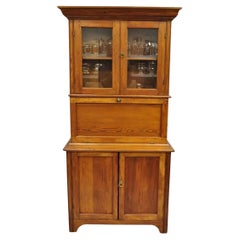 Antique Primitive Country Farmhouse Pine Wood Secretary Bookcase Cupboard