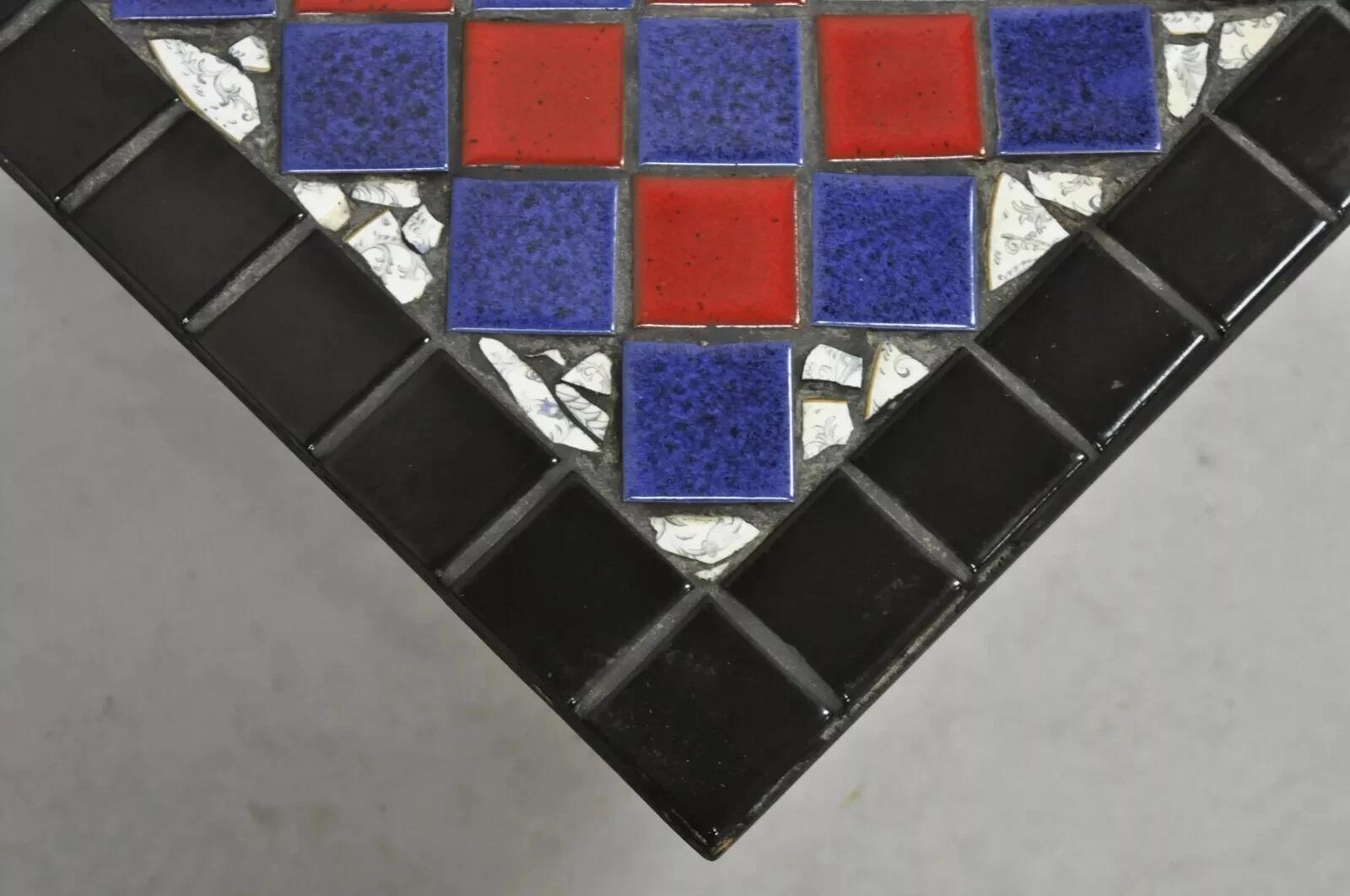 Vintage Art Deco Blue and Red Mosaic Tile Top Arch Base Coffee Table For Sale 6