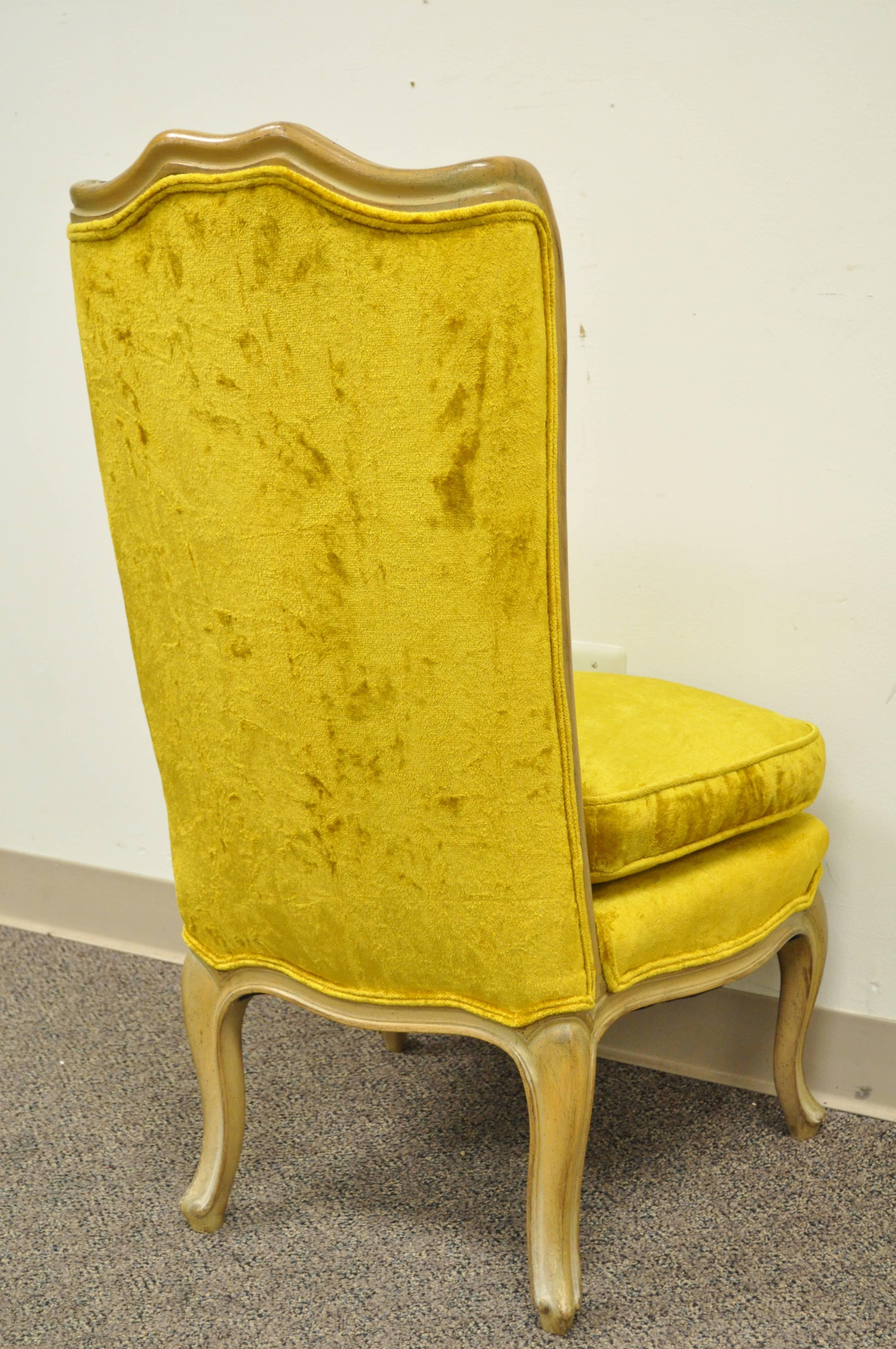 Wood French Louis XV Provincial Style Yellow Boudoir Curved Back Small Slipper Chair For Sale
