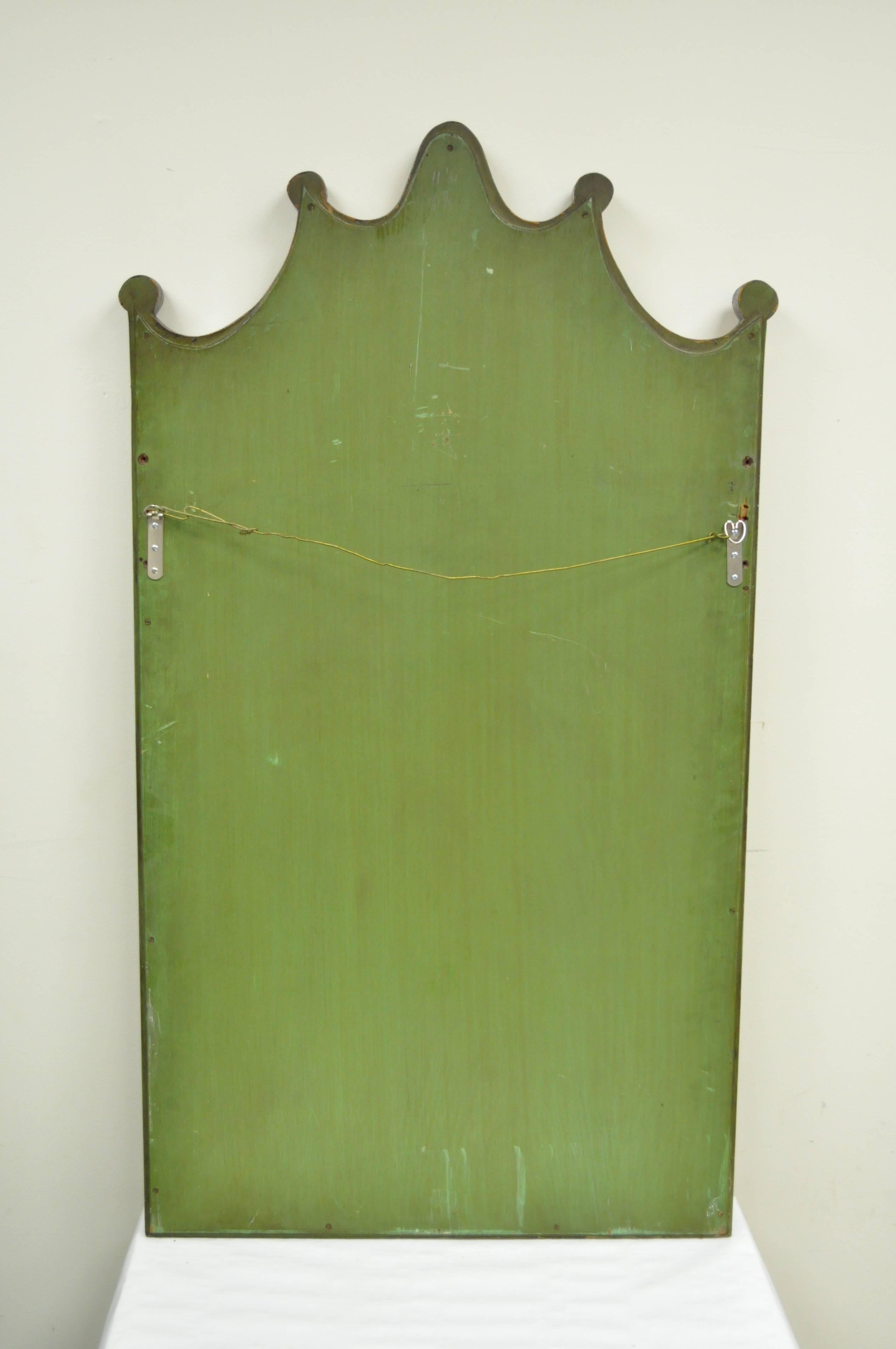 French Louis XV Style Green & Gold Carved Drape Floral Etched Glass Wall Mirror 5