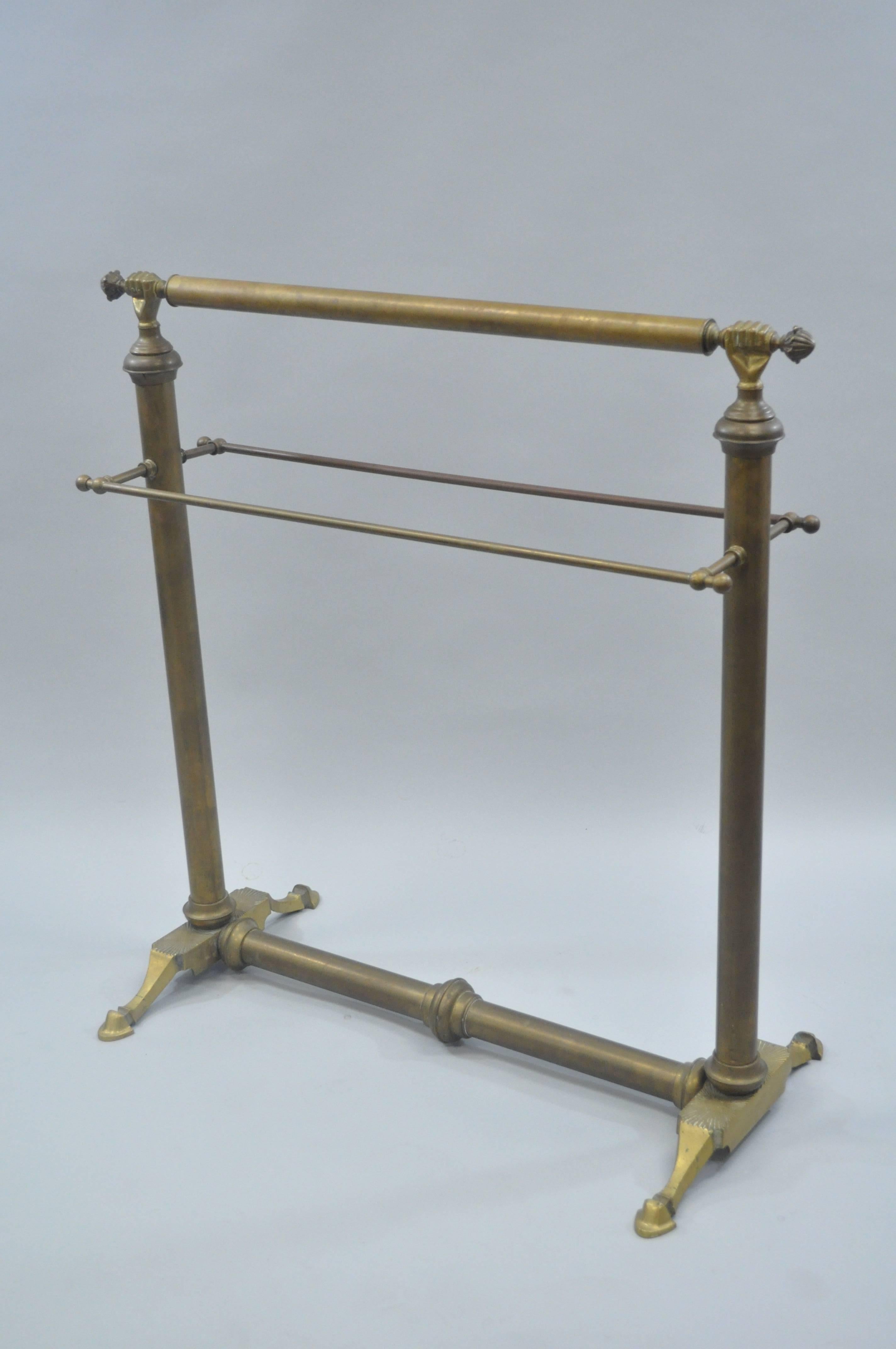Clasped Hands Victorian Andre Arbus Style Brass Quilt Towel Rack Stand Holder 2