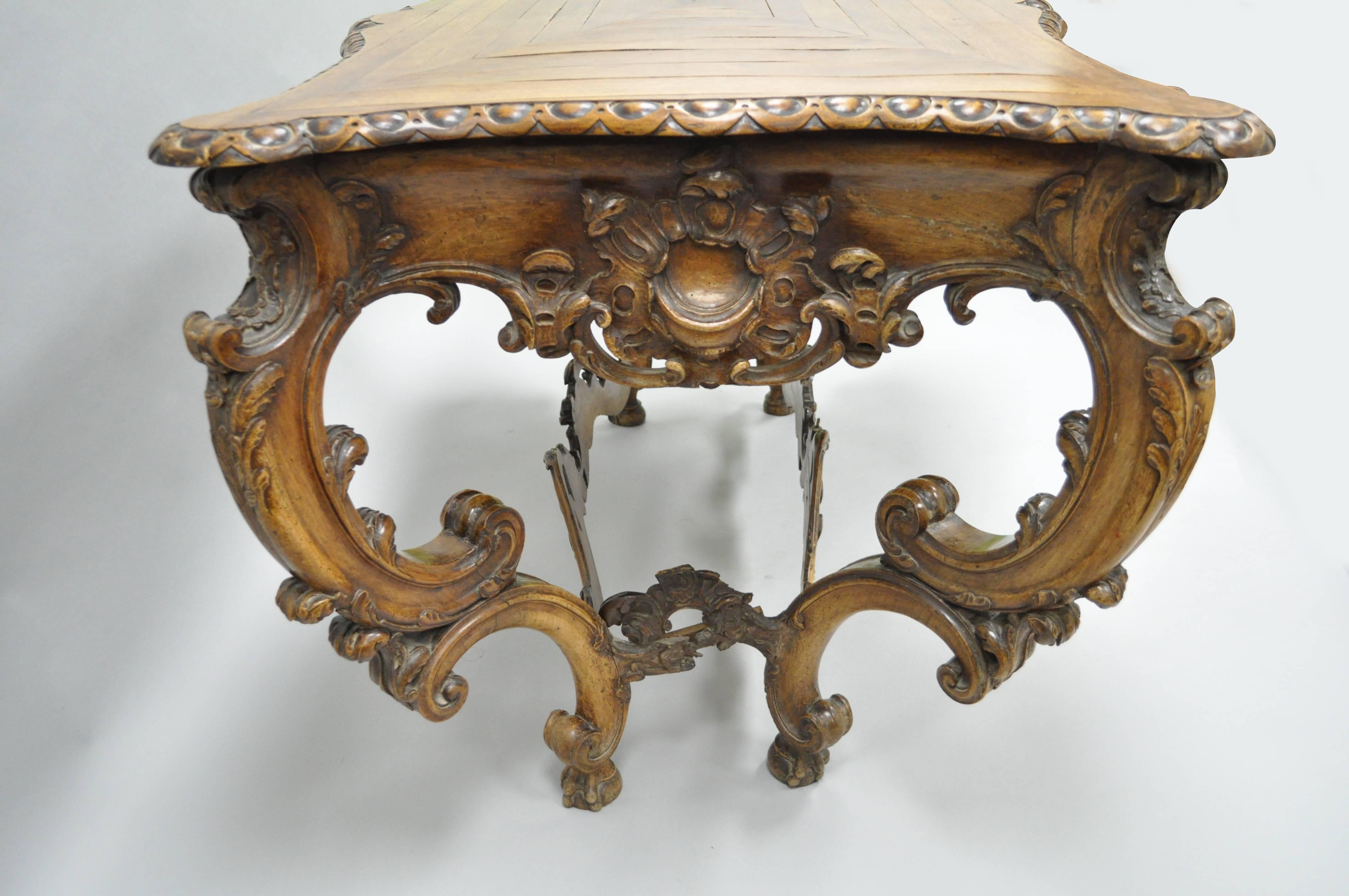 19th C. Italian Baroque Carved Walnut Center Table in the French Louis XV Taste For Sale 4