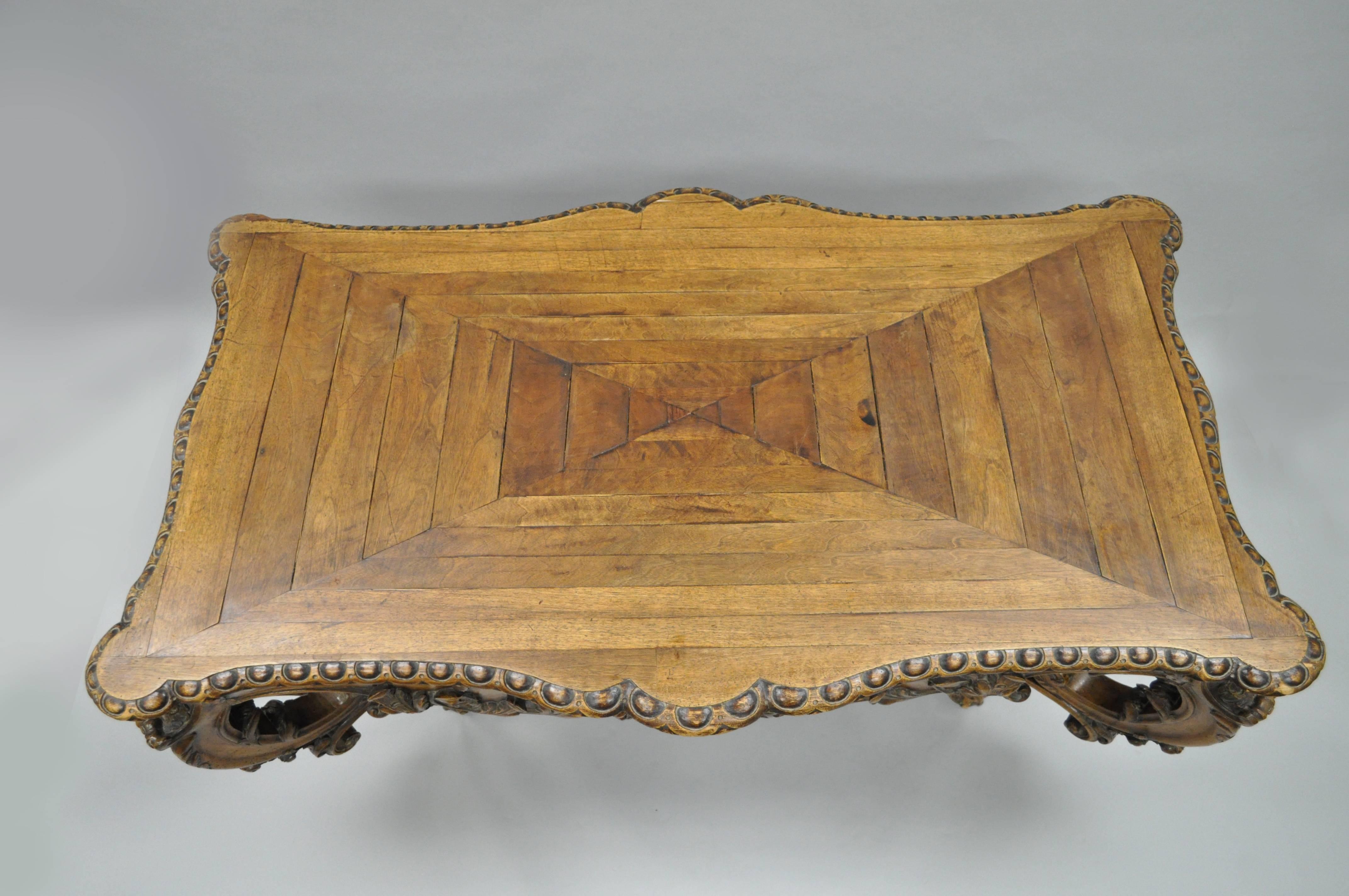 19th C. Italian Baroque Carved Walnut Center Table in the French Louis XV Taste For Sale 1