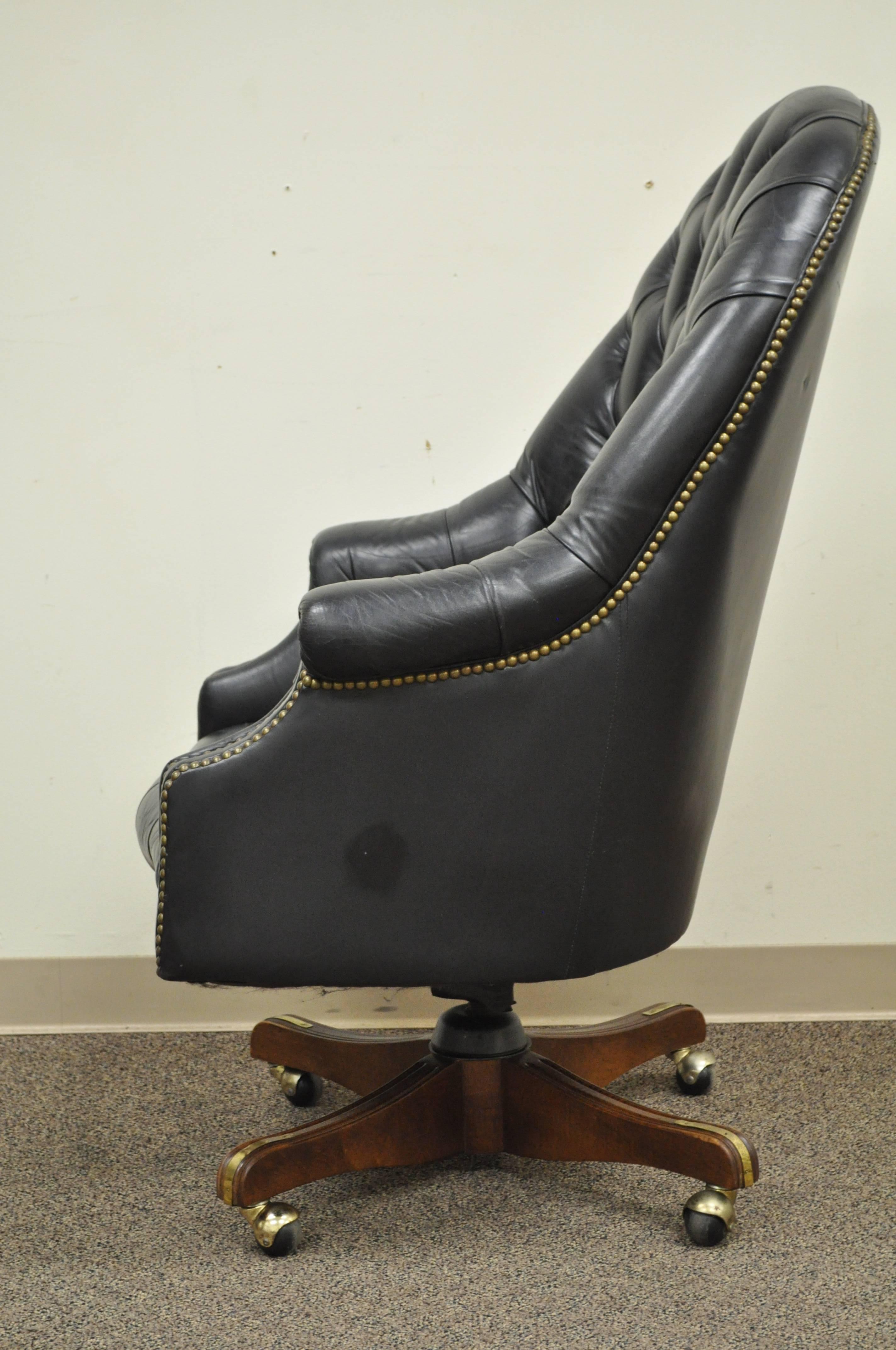 black leather tufted office chair