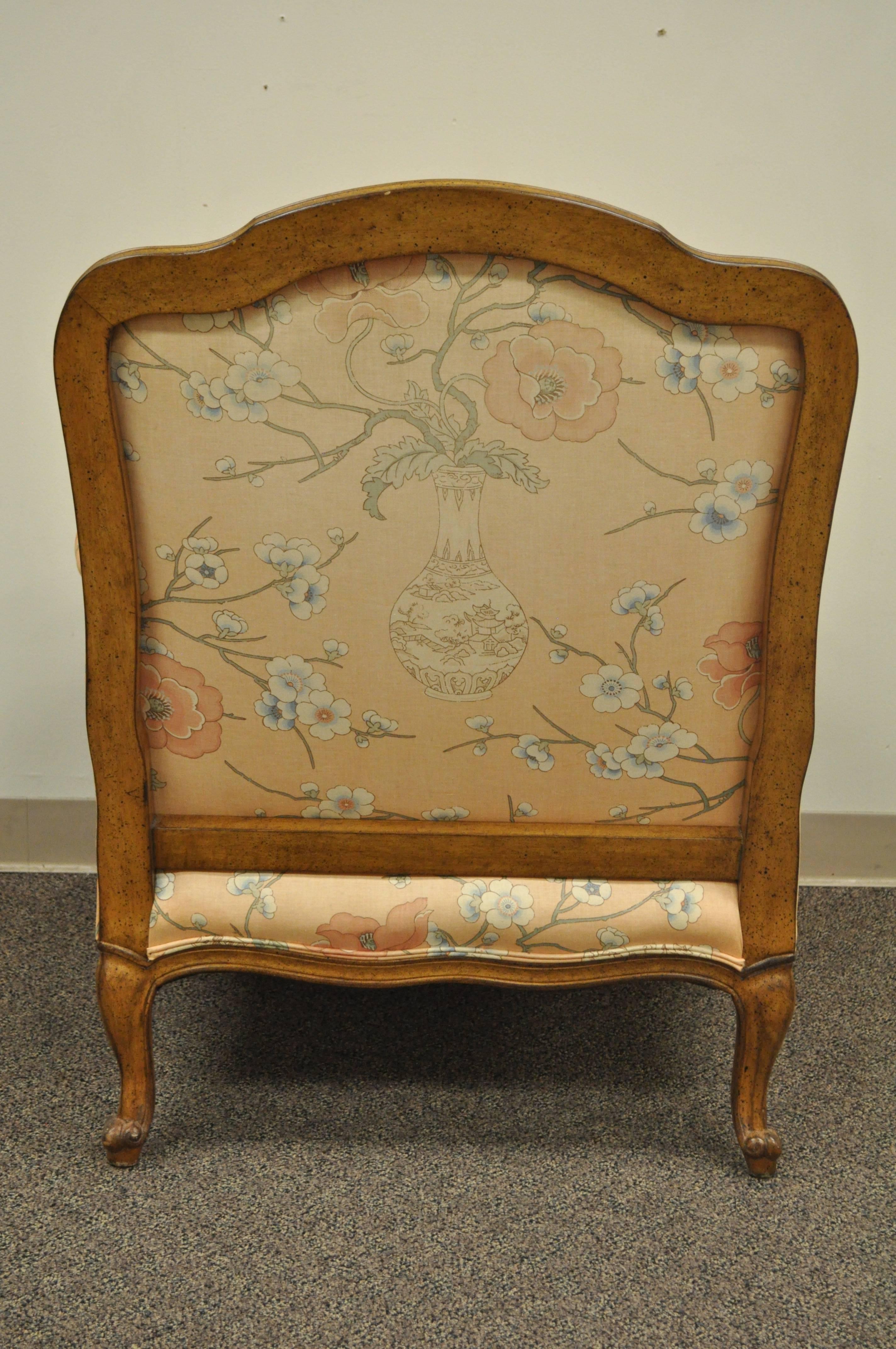 Walnut French Provincial Louis XV Style Shell Carved Bergere Arm Chair and Ottoman