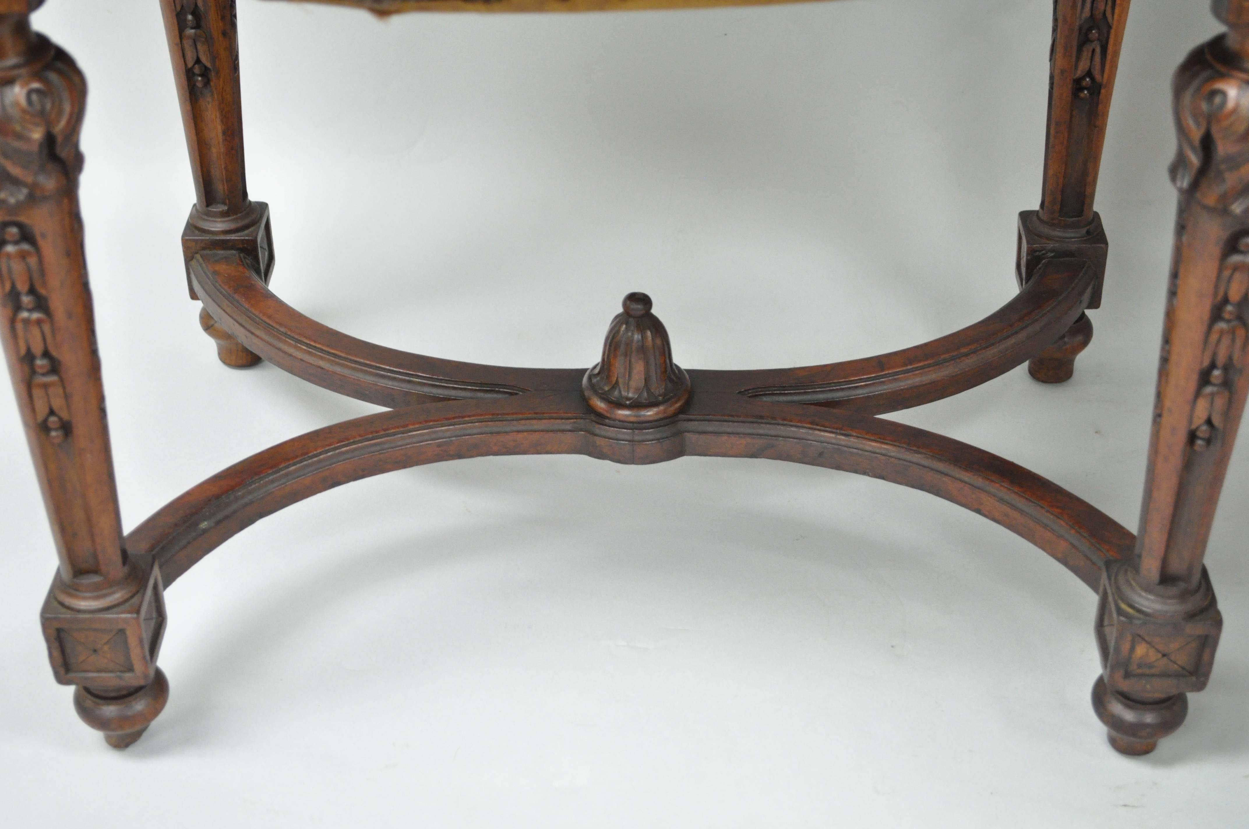 Pair of 1930s French Carved Walnut Louis XVI Style Victorian Stools Ottomans 5