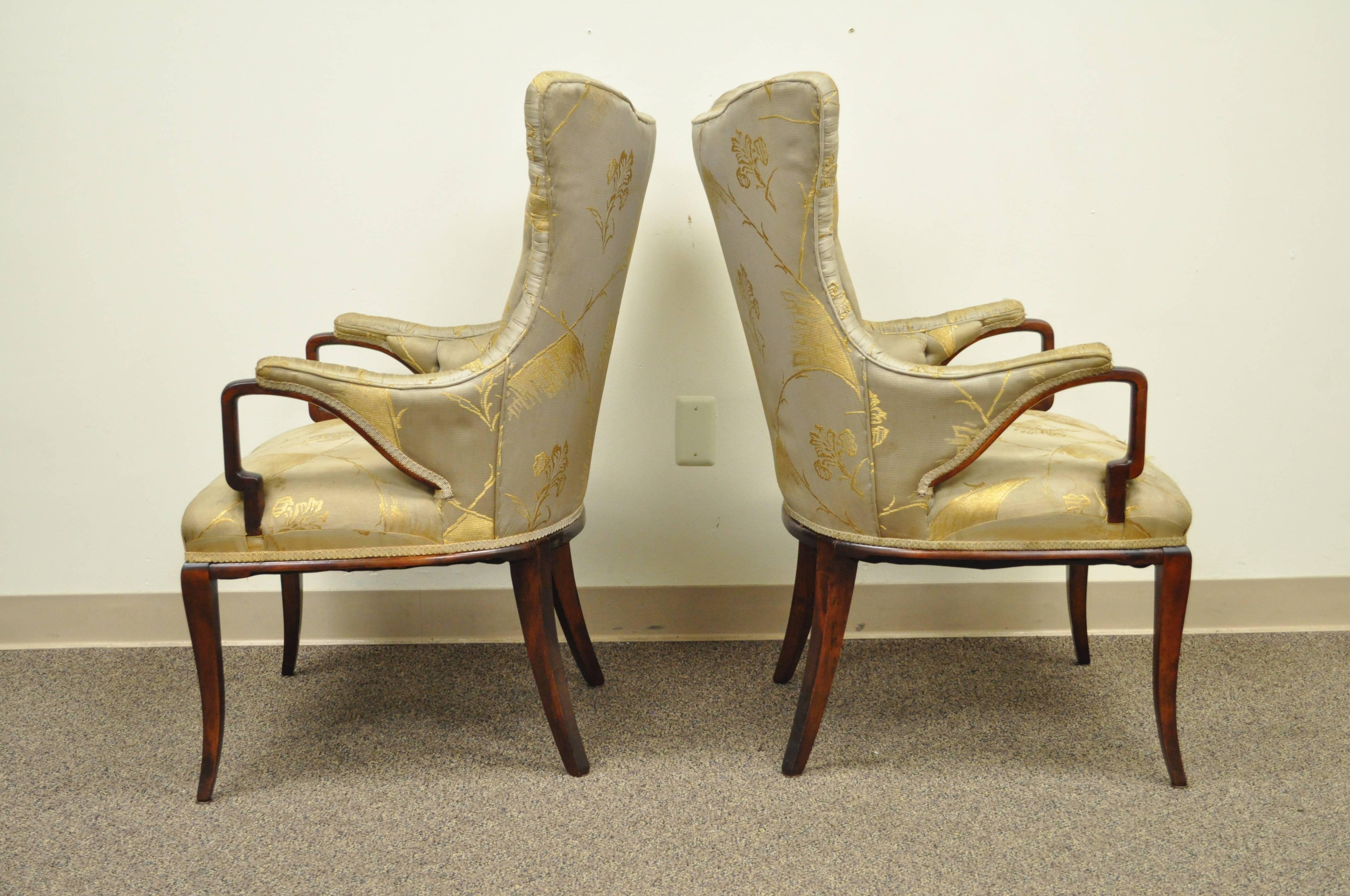 Chinese Chippendale Pair Grosfeld House Hollywood Regency Mahogany Lounge Arm Chairs Dorothy Draper For Sale