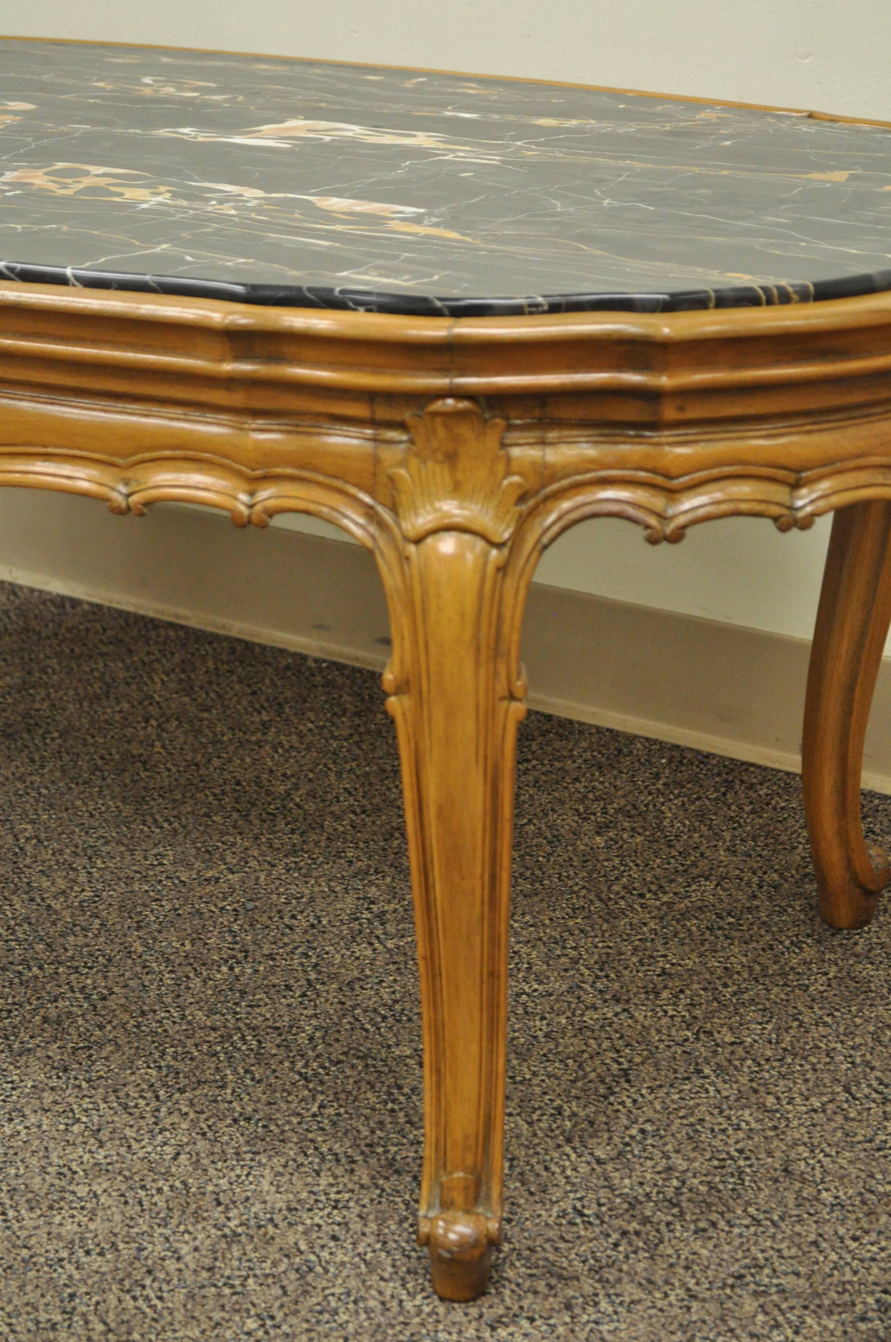 Mid-20th Century French Provincial Louis XV Country Style Oval Marble Top Walnut Coffee Table