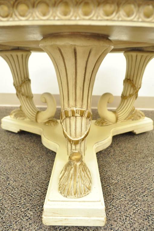 French Empire Neoclassical Cornucopia Base Round Pink Marble Top Coffee