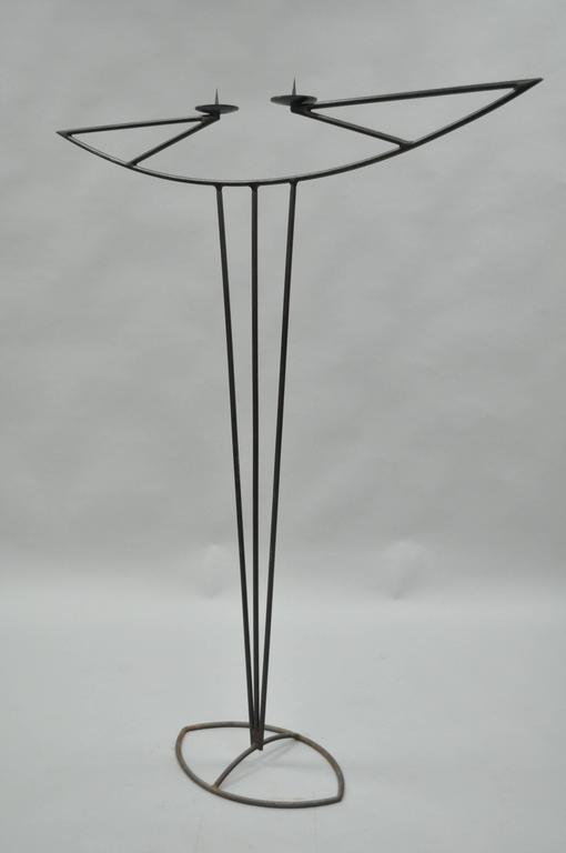 Tall Vintage Art Deco Art Nouveau Gothic Wrought Iron Floor Candle Holder Stand