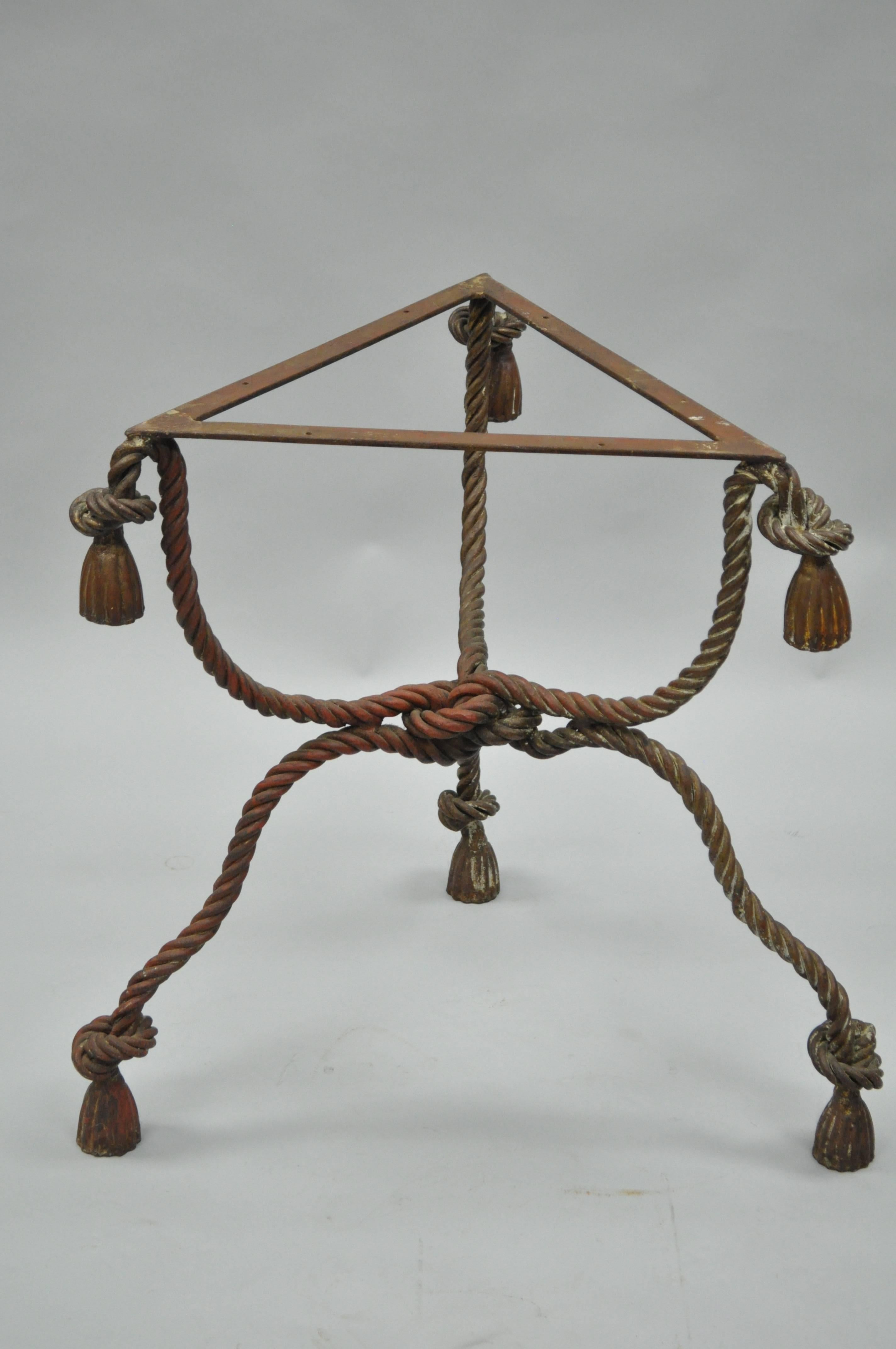 1940s Italian Marble-Top Rope Turned Round Tassel Form Iron Center Table 1