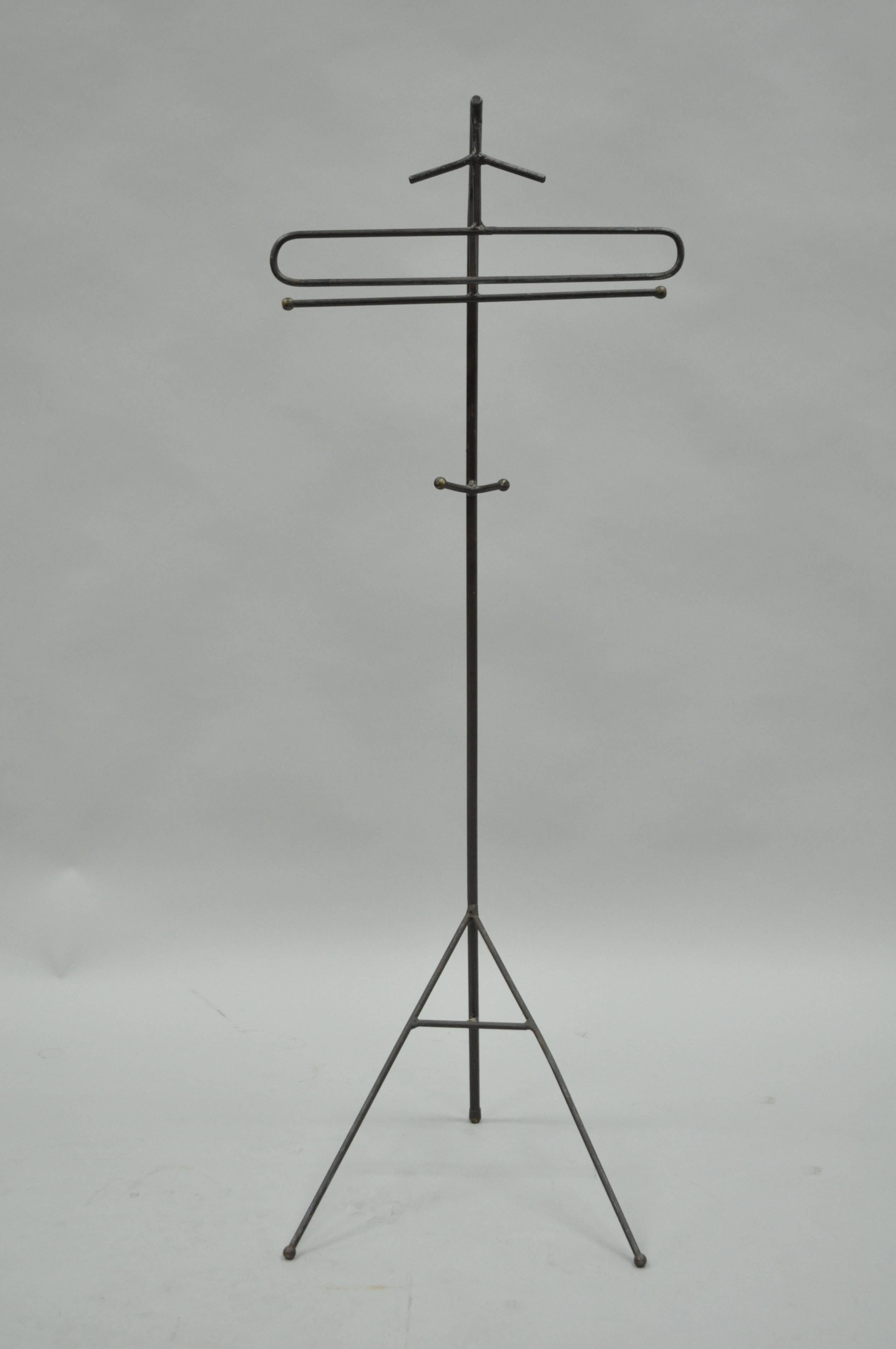 Wrought Iron Modernist Hairpin Atomic Era Clothing Valet after Jacques Adnet For Sale 1