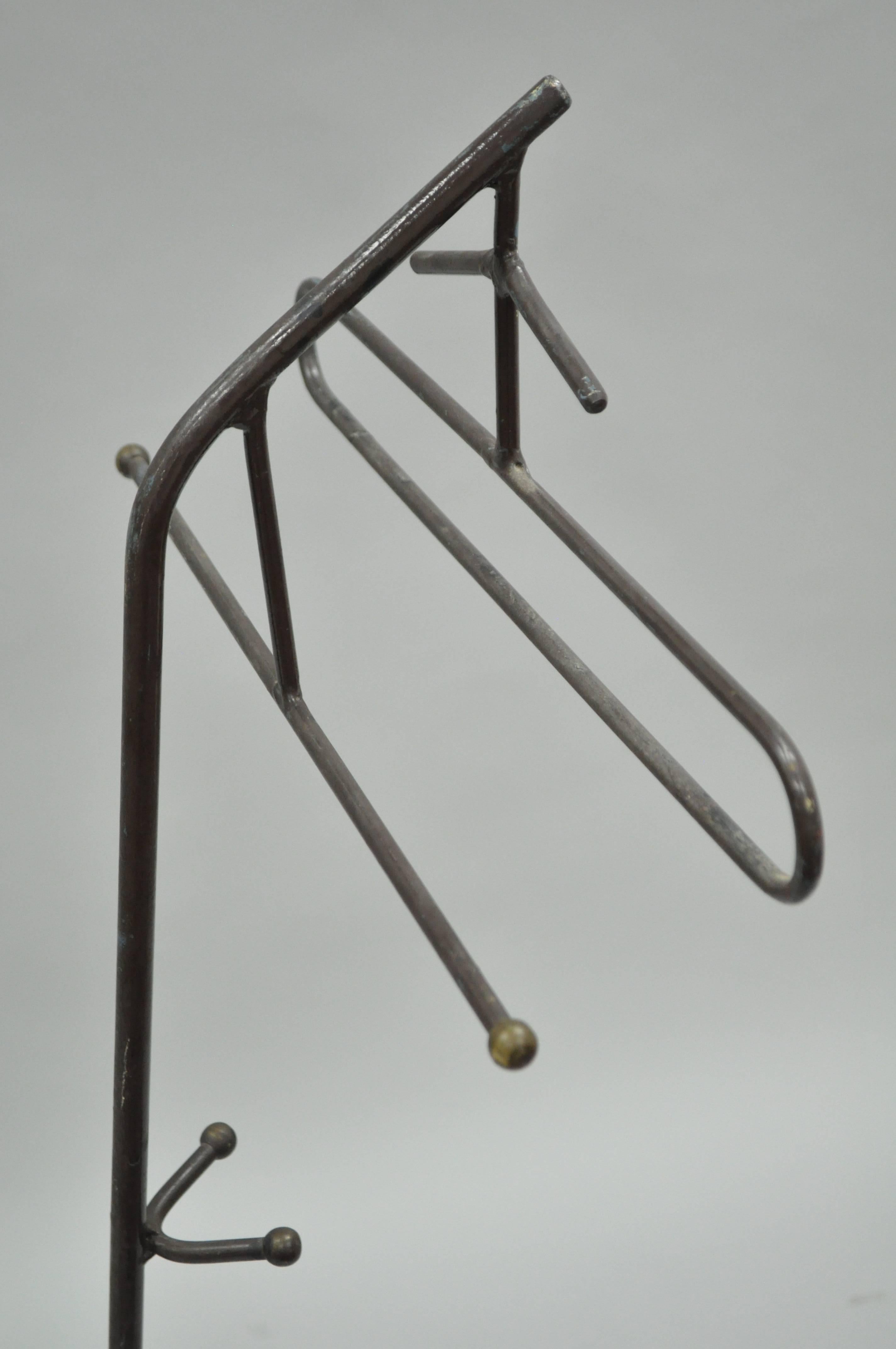 Brass Wrought Iron Modernist Hairpin Atomic Era Clothing Valet after Jacques Adnet For Sale