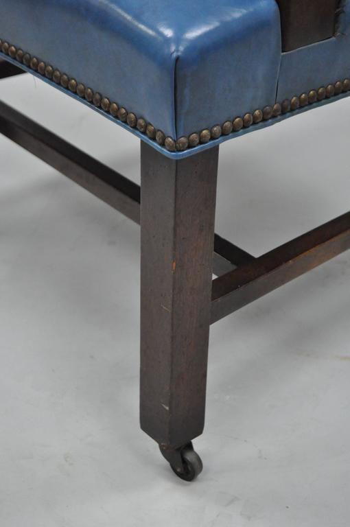 Mid20th Century Blue Leather Office Desk Chair on Casters After Edward