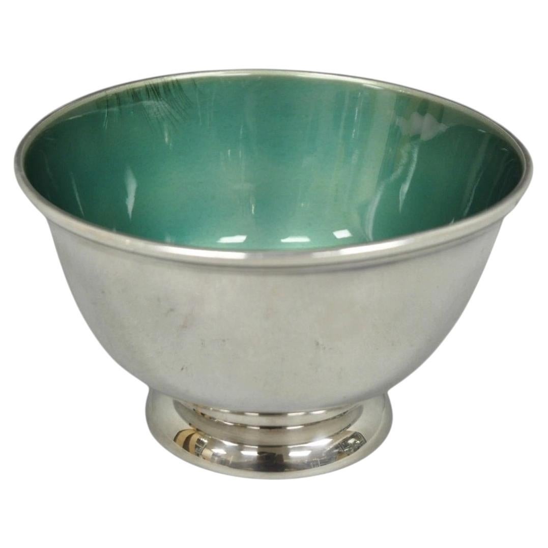 Vintage Towle Mid Century Modern Silver Plated Green Enamel Candy Nut Dish Bowl