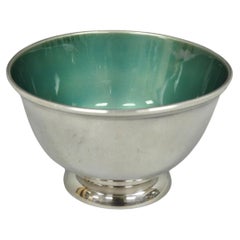 Vintage Towle Mid Century Modern Silver Plated Green Enamel Candy Nut Dish Bowl