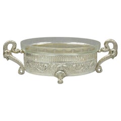 Vintage Italian Regency Silver Plated Dolphin Handle Glass Candy Dish Jardiniere