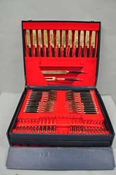 Vintage Bangkok Jewels Bronze Brass & Celluloid Flatware Set in Case - 130 Pcs