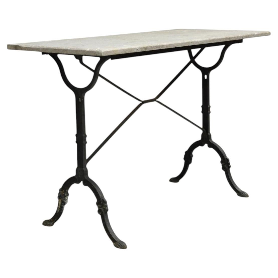 Antique French Victorian Cast Iron Pastry Table Base Marble Top Console Table